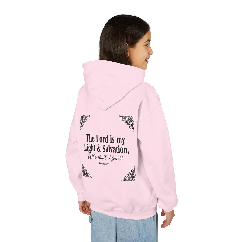 Youth “The Lord is My Light & Salvation” Hoodie – Psalm 27 Christian Kids Sweatshirt
