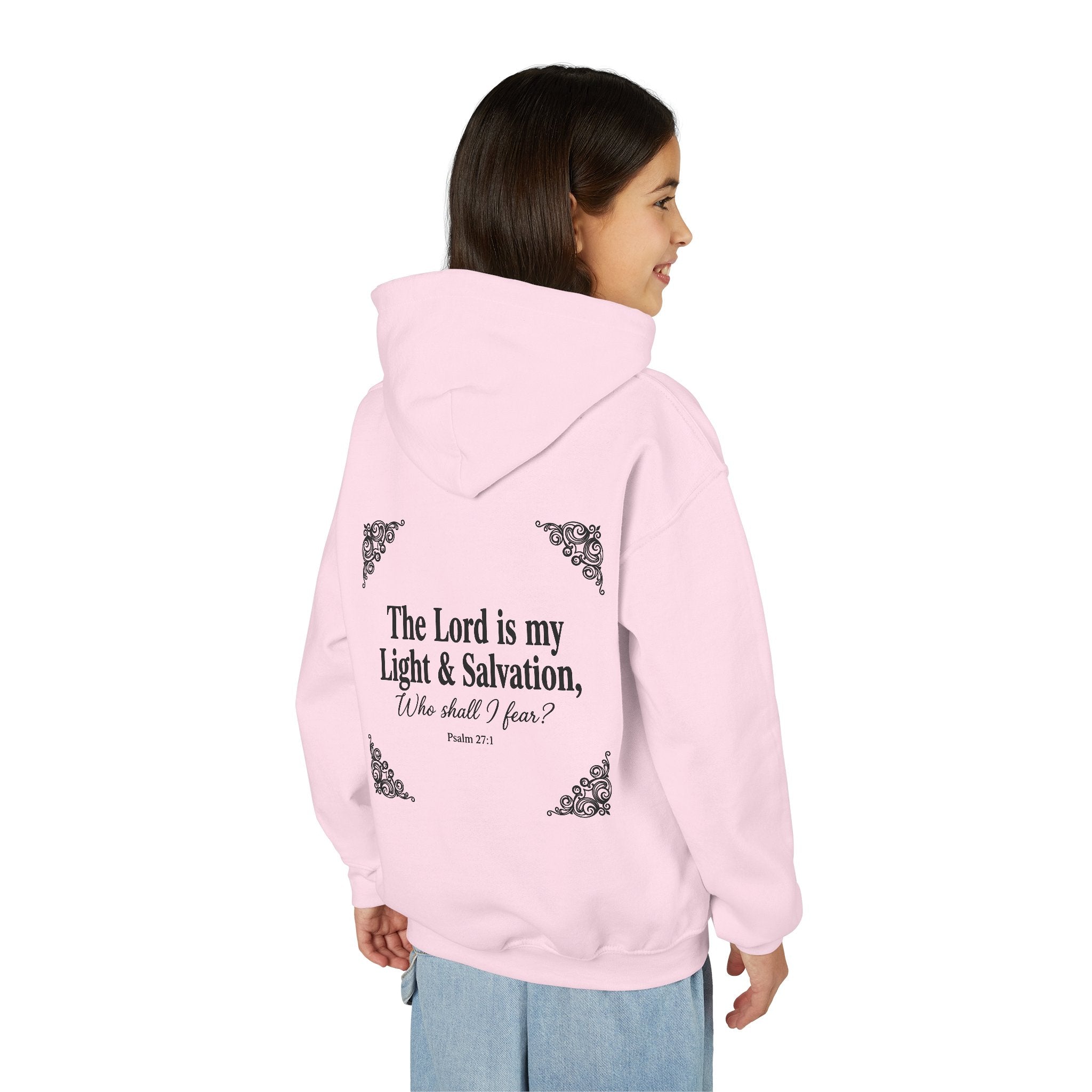 Youth “The Lord is My Light & Salvation” Hoodie – Psalm 27 Christian Kids Sweatshirt