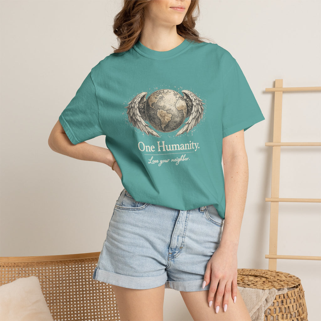 One Humanity T-Shirt – “One Humanity. Love Your Neighbor.” Earth Wings Graphic Tee