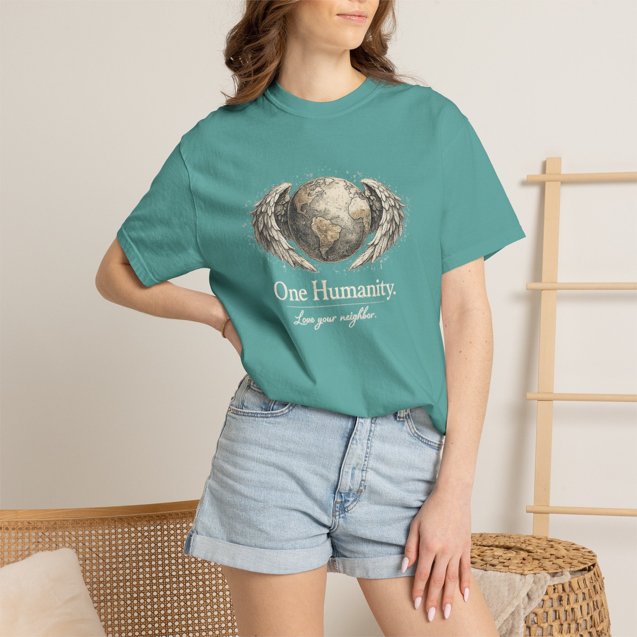 One Humanity T-Shirt – “One Humanity. Love Your Neighbor.” Earth Wings Graphic Tee
