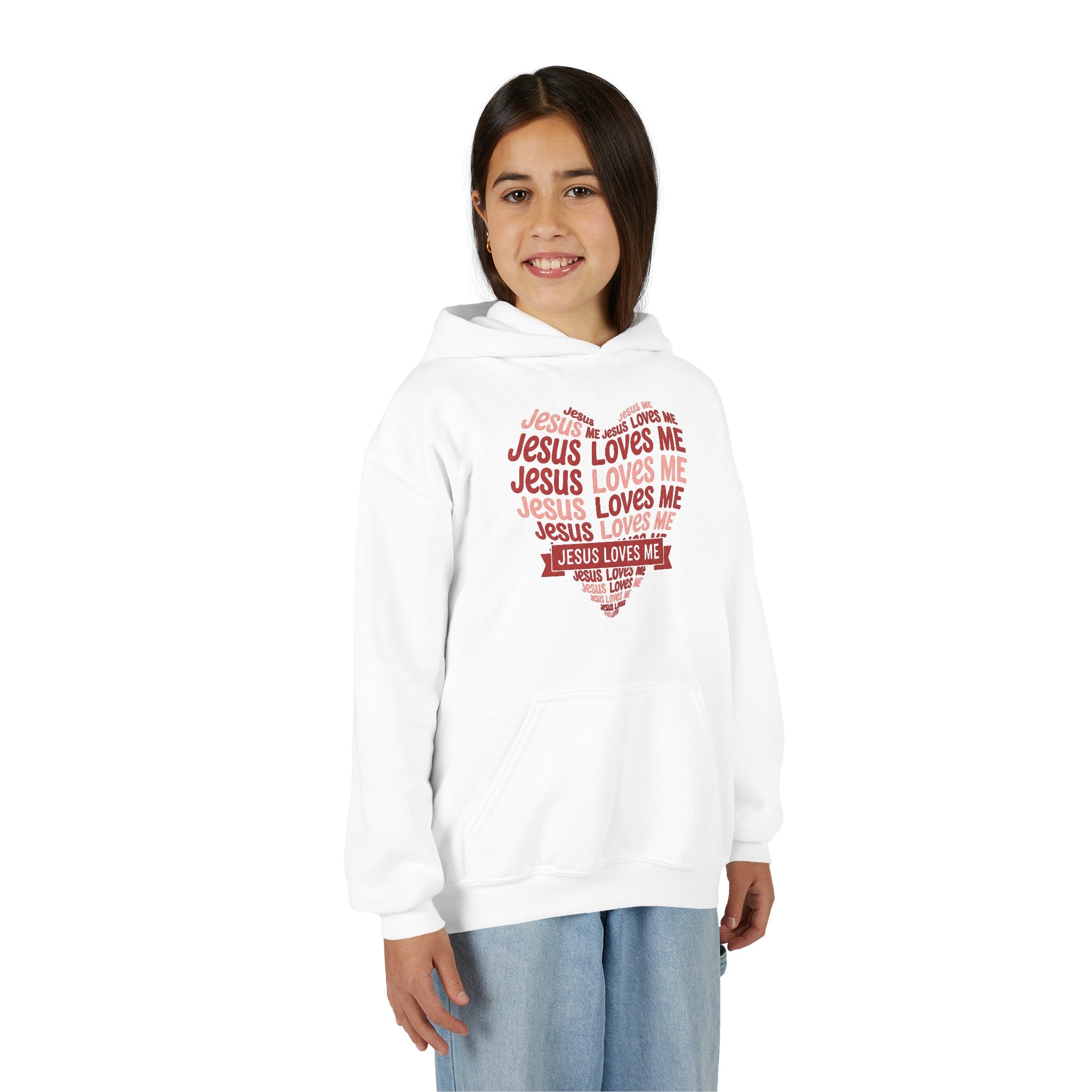 Jesus Loves Me Youth Hoodie – Heart Word Cloud Christian Kids Sweatshirt | Faith Inspired Kids Apparel