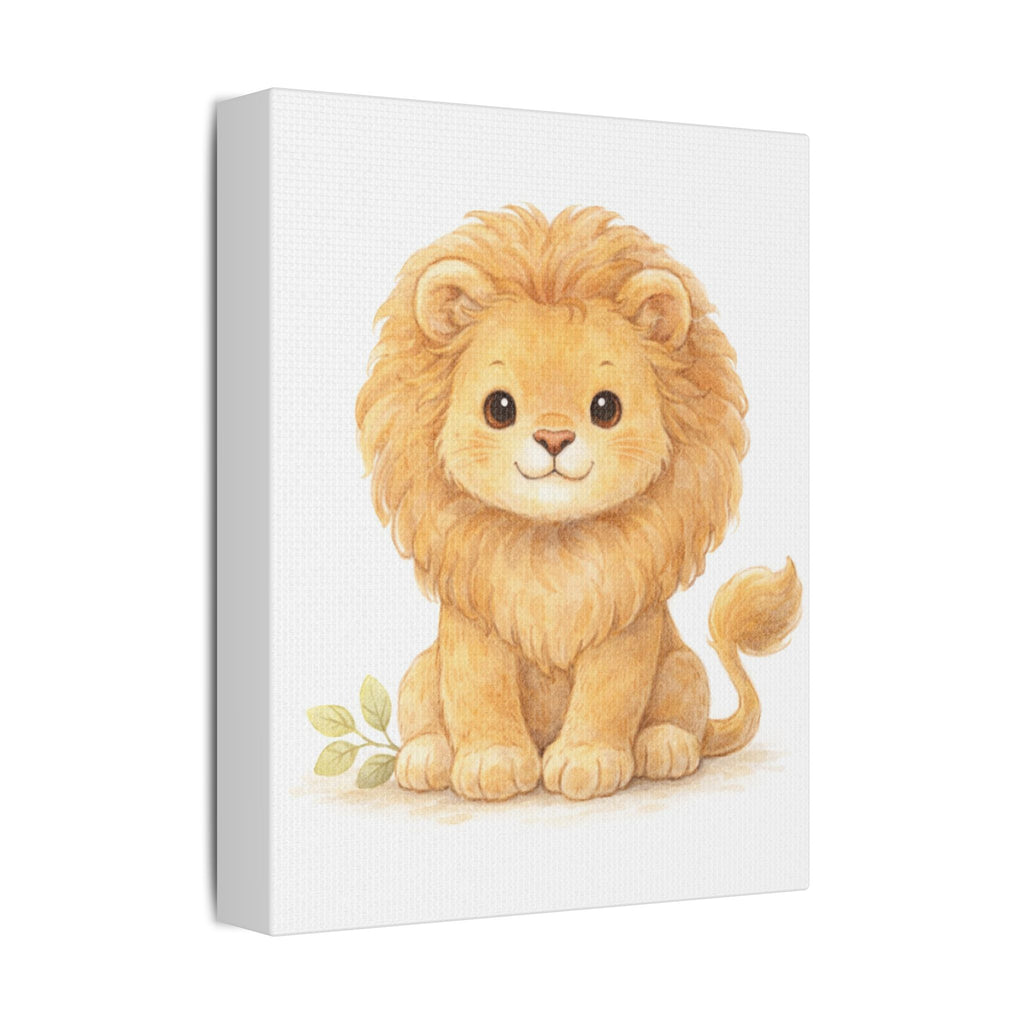Cute Watercolor Lion Canvas — Nursery Animal Wall Art