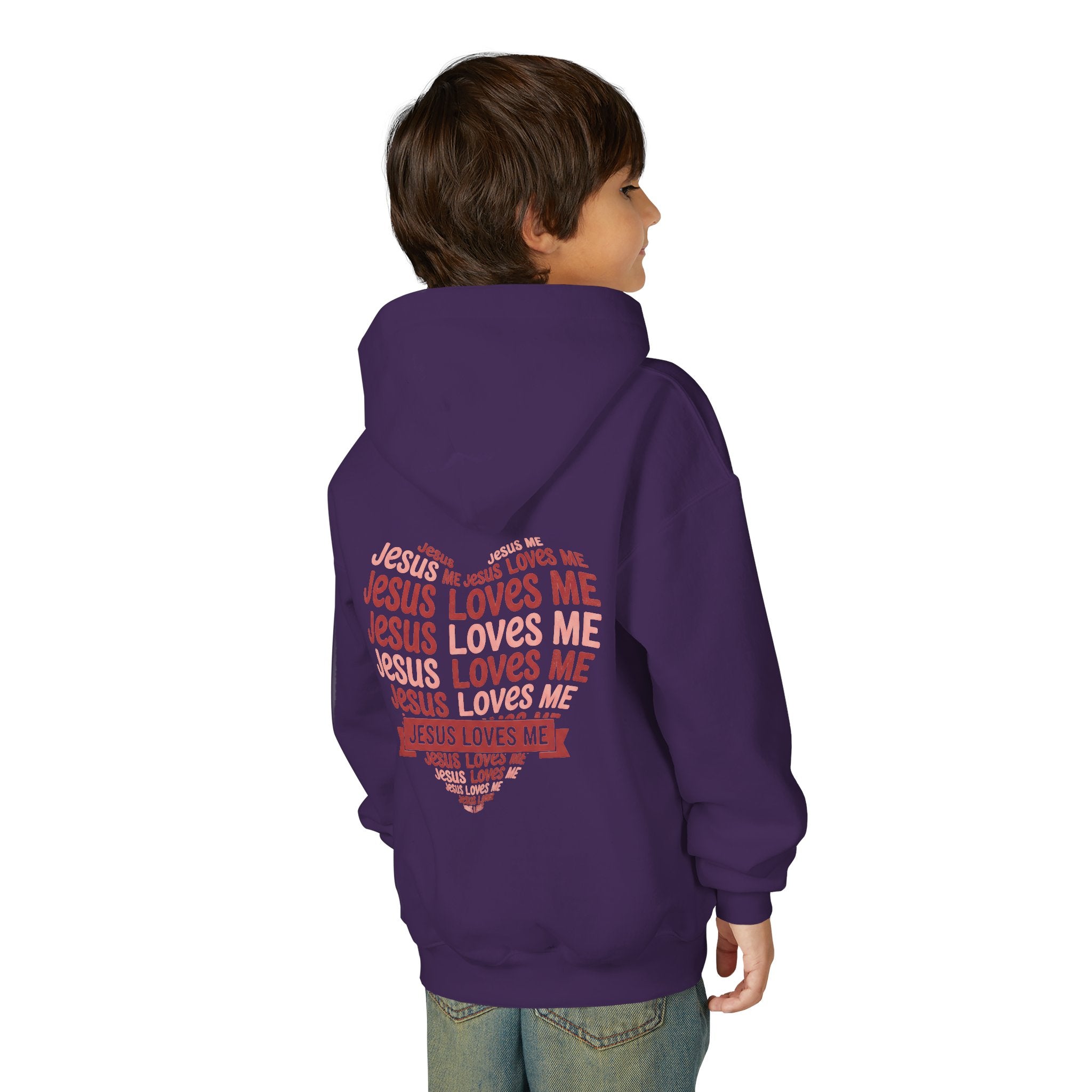 Jesus Loves Me Youth Hoodie – Heart Word Cloud Christian Kids Sweatshirt | Faith Inspired Kids Apparel