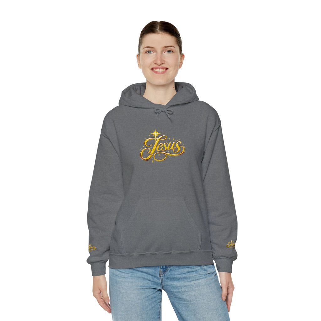 Jesus Gold Script Hoodie – Sparkle Christian Faith Pullover | Inspirational Hoodie
