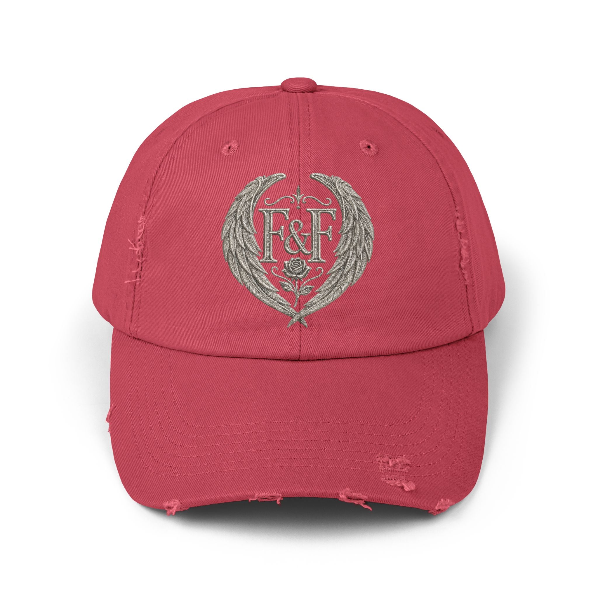 Distressed black Christian cap featuring the Faith & Freedom wing crest logo with feathered wings and vintage washed low-profile styling.