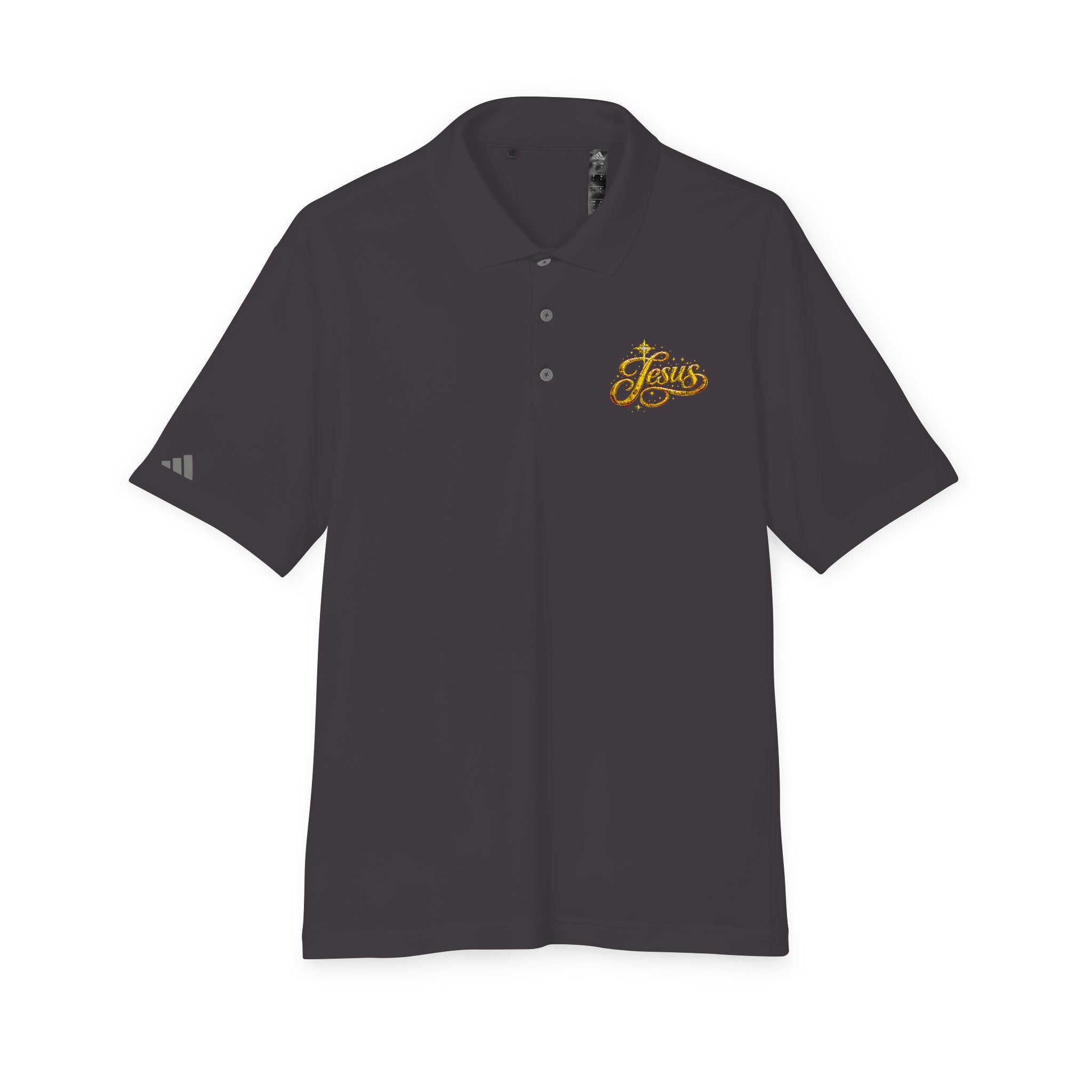 'Jesus' Script Embroidered Polo — Gold Faith Golf Shirt
