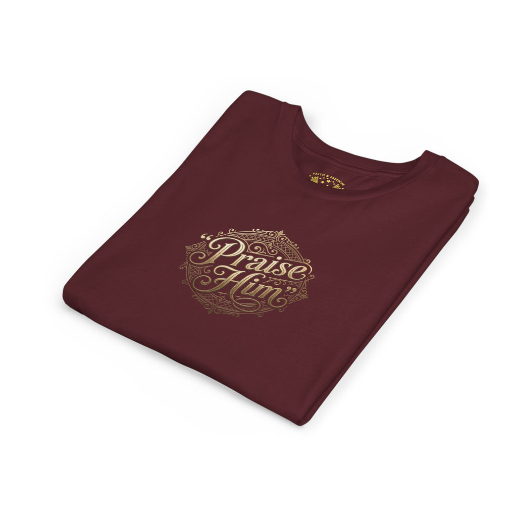 Praise Him Psalms 34:1 Youth T-Shirt | Christian Kids Faith Tee | Inspirational Youth Apparel