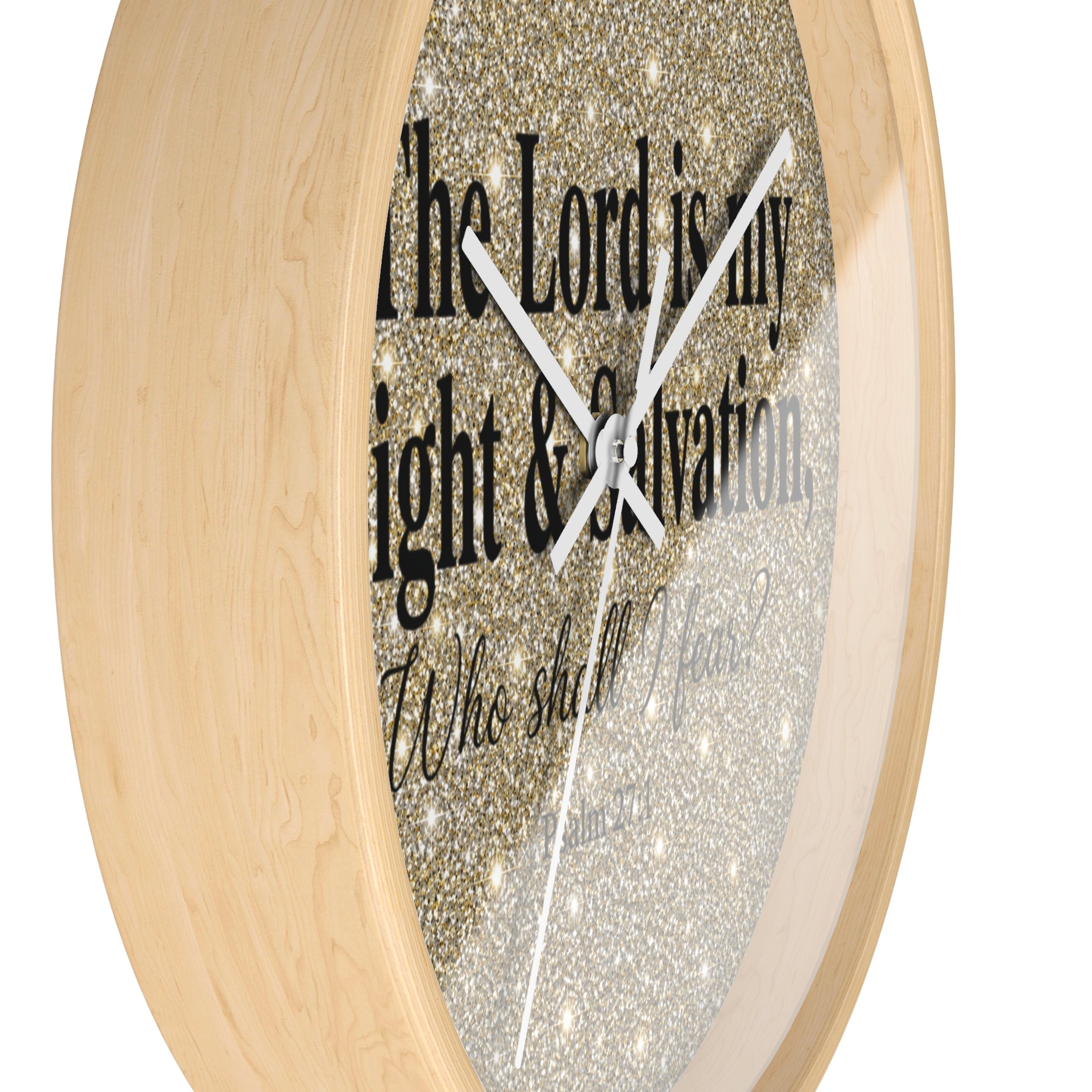 Inspirational Psalm 27:1 Wall Clock — "The Lord is my Light & Salvation" Sparkle Decorative Clock