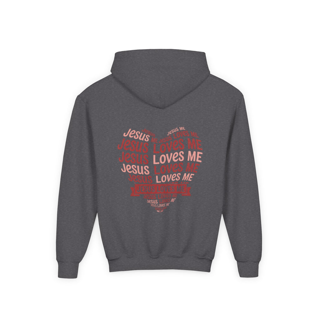 Jesus Loves Me Youth Hoodie – Heart Word Cloud Christian Kids Sweatshirt | Faith Inspired Kids Apparel