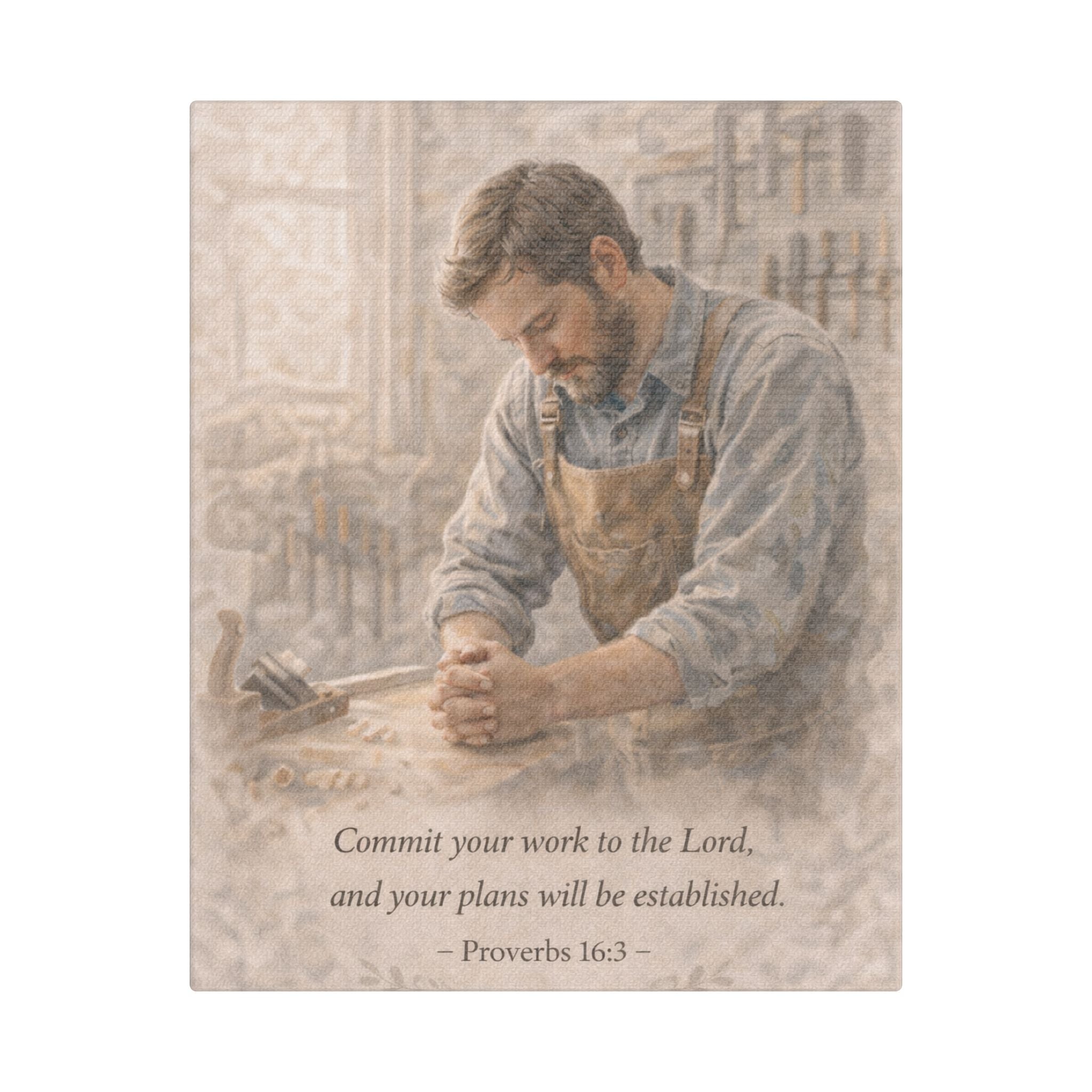 Commit Your Work to the Lord Canvas — Proverbs 16:3 Christian Wall Art