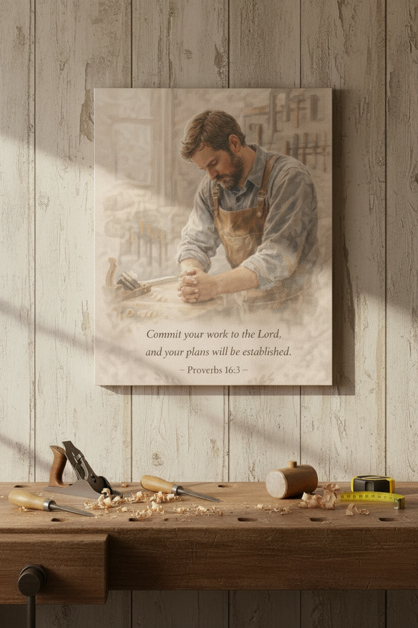 Commit Your Work to the Lord Canvas Print – Proverbs 16:3 Christian Wall Art | Faith & Work Inspirational Canvas