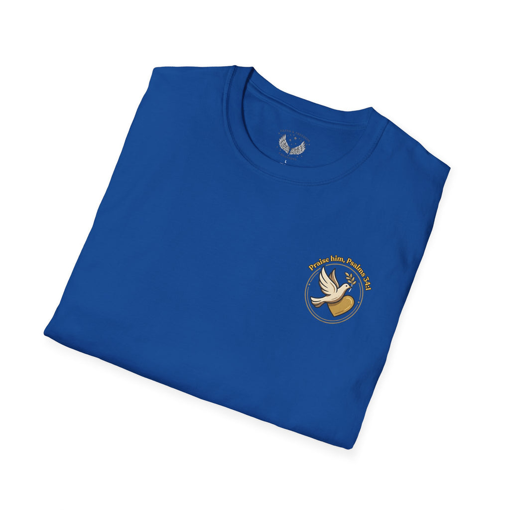 Minimalist Christian T-shirt featuring a Dove of Peace chest emblem with the words “Pray, Love, Remember” on a soft lightweight faith-inspired tee.
