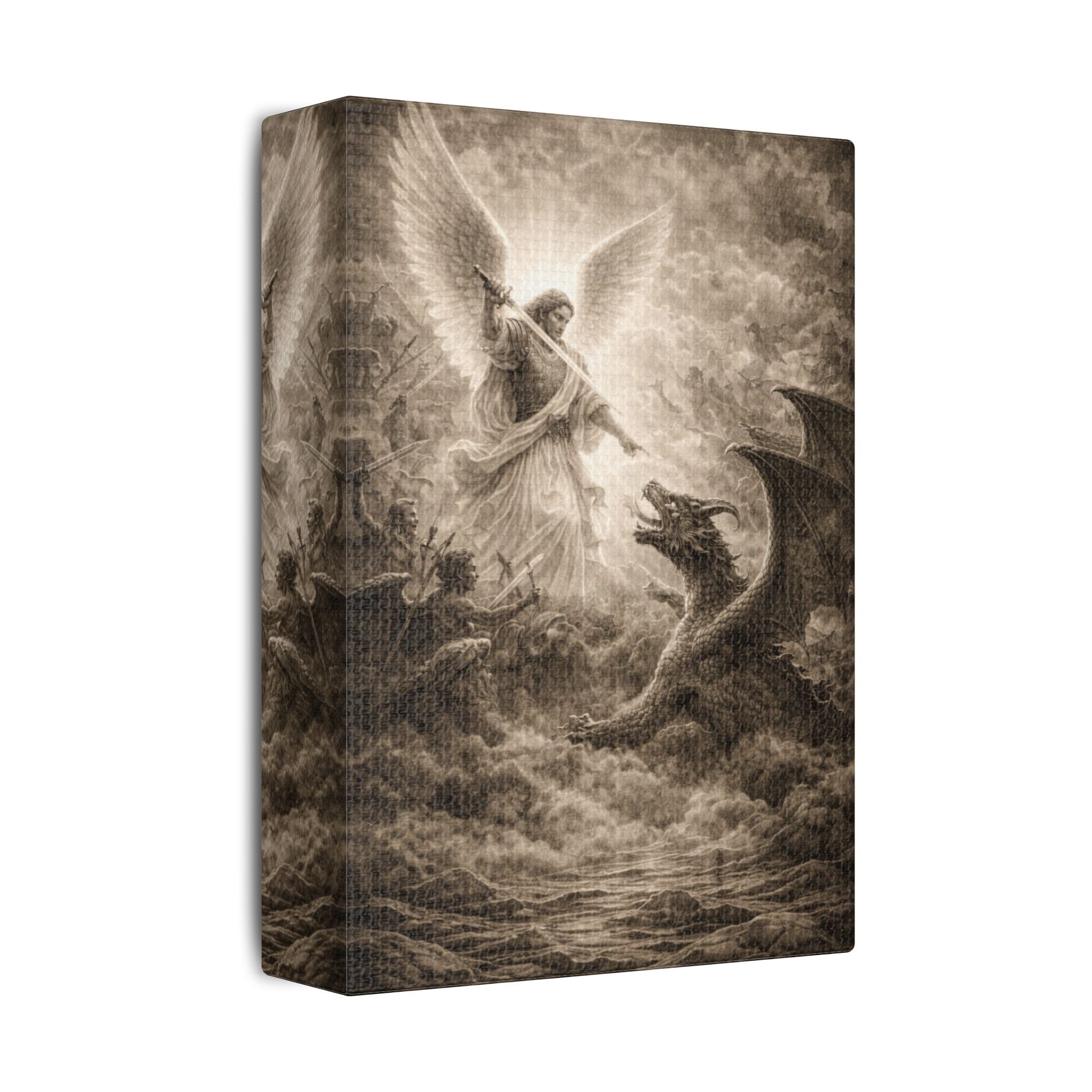 Michael the Archangel vs Dragon Canvas – Biblical Spiritual Warfare Wall Art