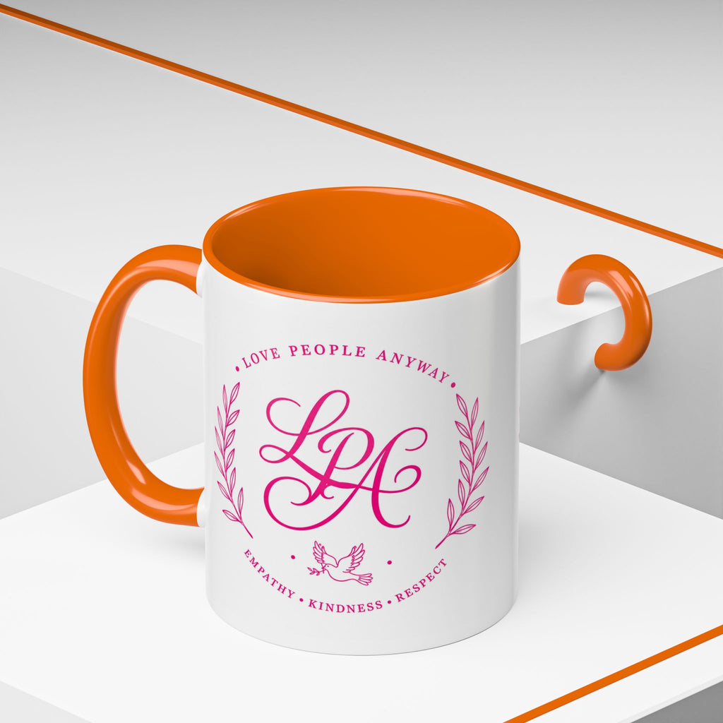 Love People Anyway Coffee Mug | Inspirational Pink Monogram Mug | Faith Freedom Creations