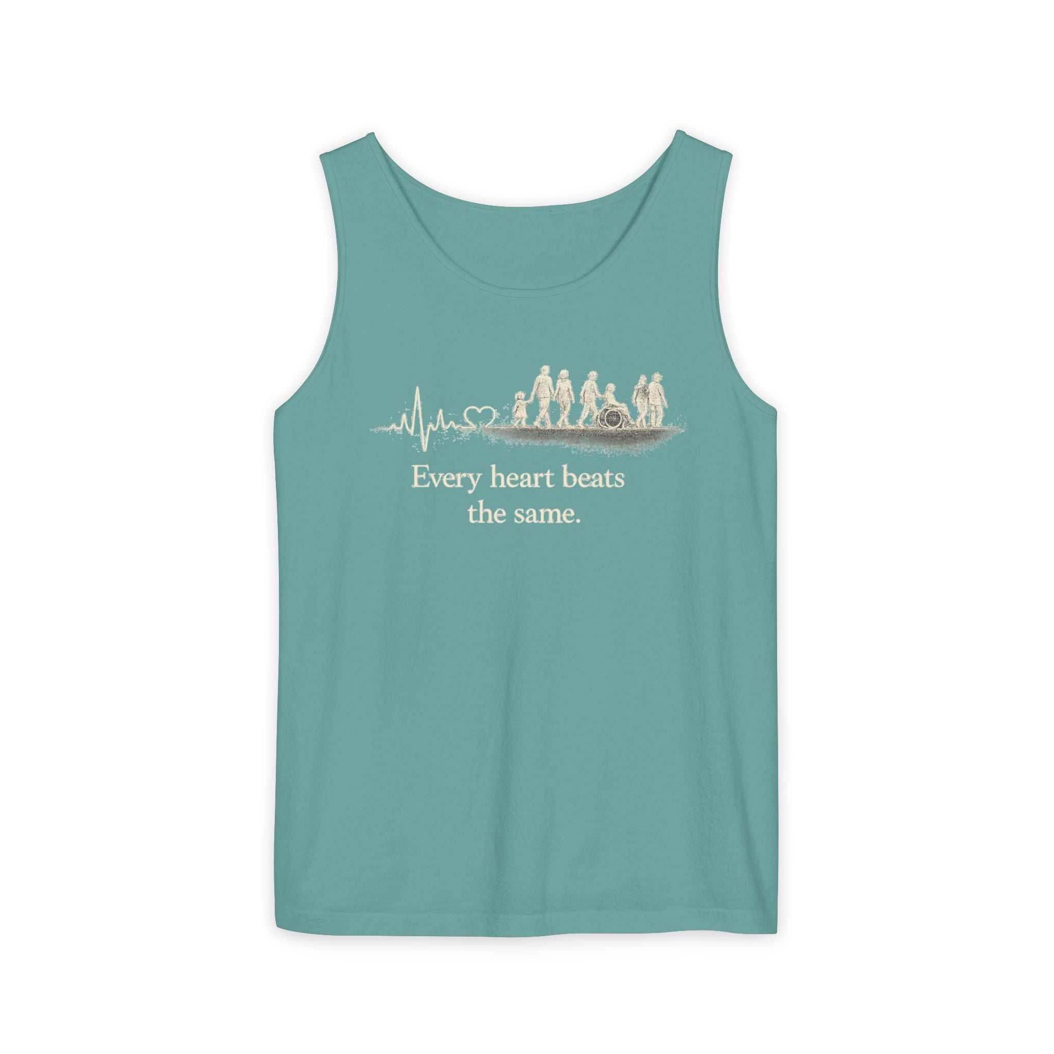 “Every Heart Beats the Same” Vintage Surf Tank Top – Garment-Dyed Coastal Unity Tank