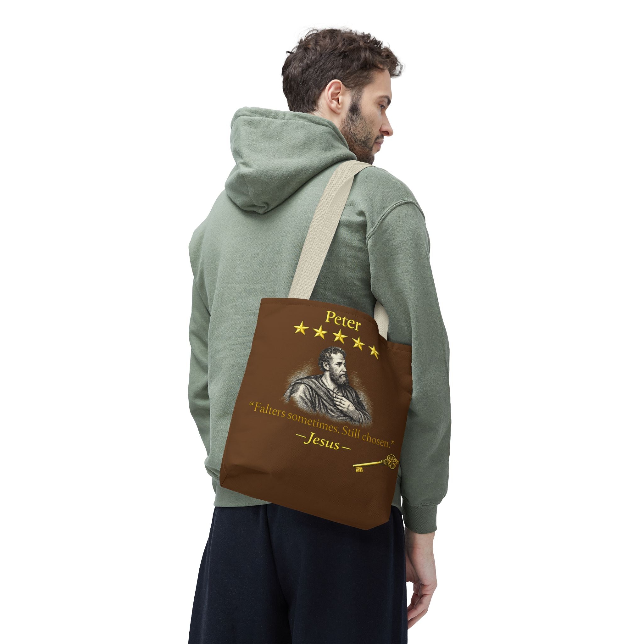 Peter – Tote Bag | “Falters Sometimes. Still Chosen.” Faith Graphic – Five-Star Faith Series