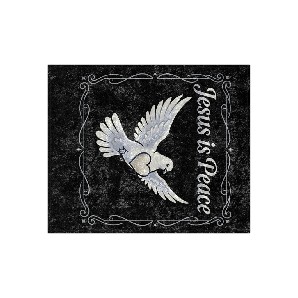 Crushed Velvet Blanket — "Jesus is Peace" Dove Throw (Religious Comfort, Faith Gift)