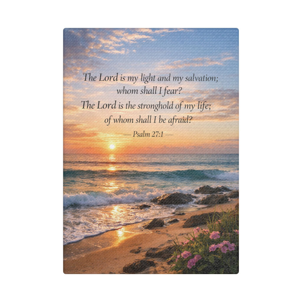 Peaceful Scenes – Sunrise Beach – Psalm 27:1 Canvas Print