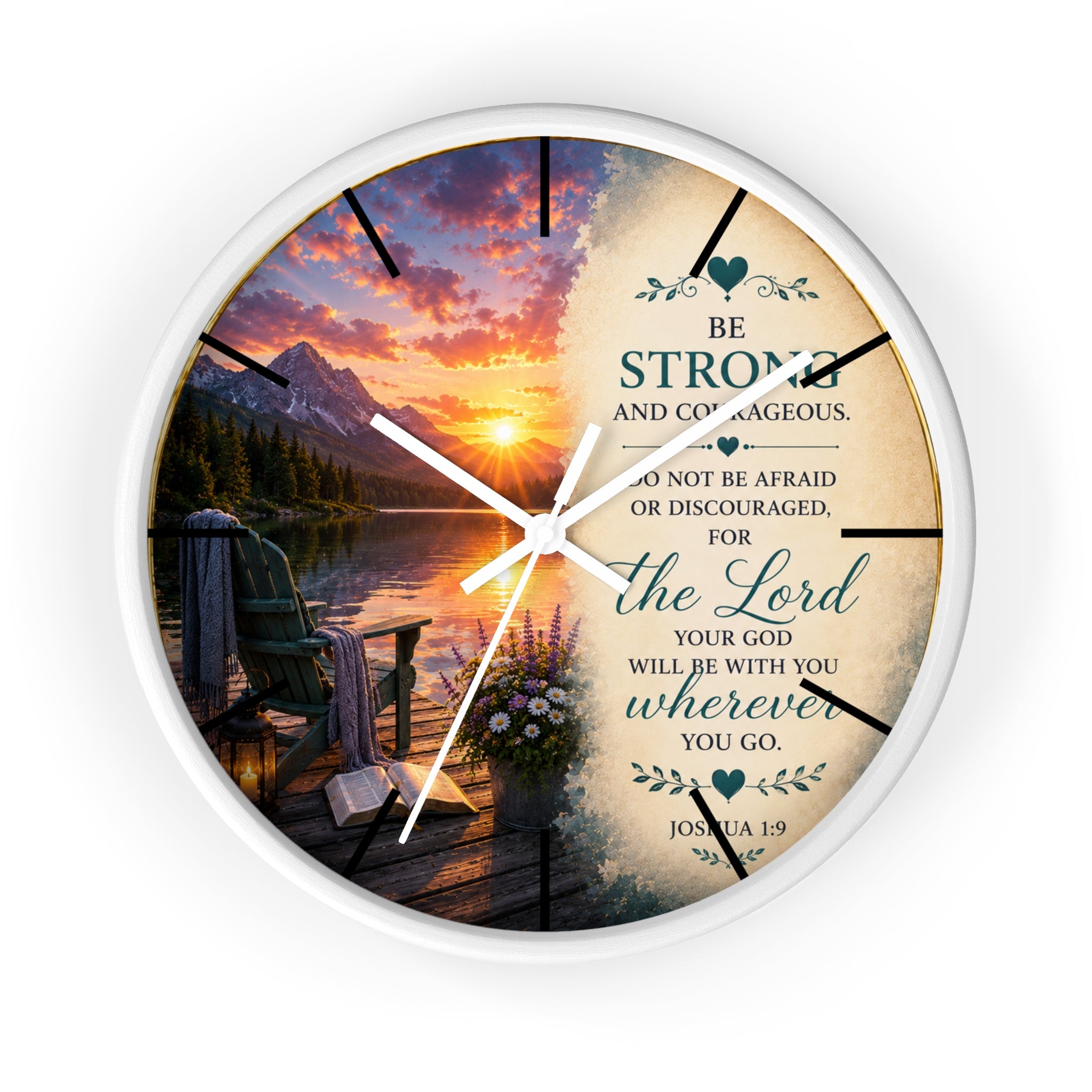 Joshua 1:9 Wall Clock | Be Strong and Courageous Christian Clock | Inspirational Scripture Decor