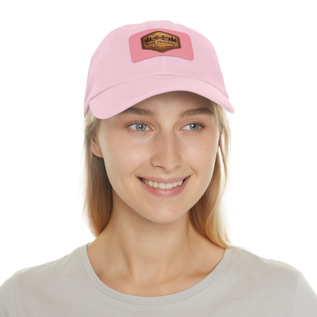 Walk Humbly Leather Patch Dad Hat | Micah 6:8 Christian Outdoor Cap | Faith Freedom Creations