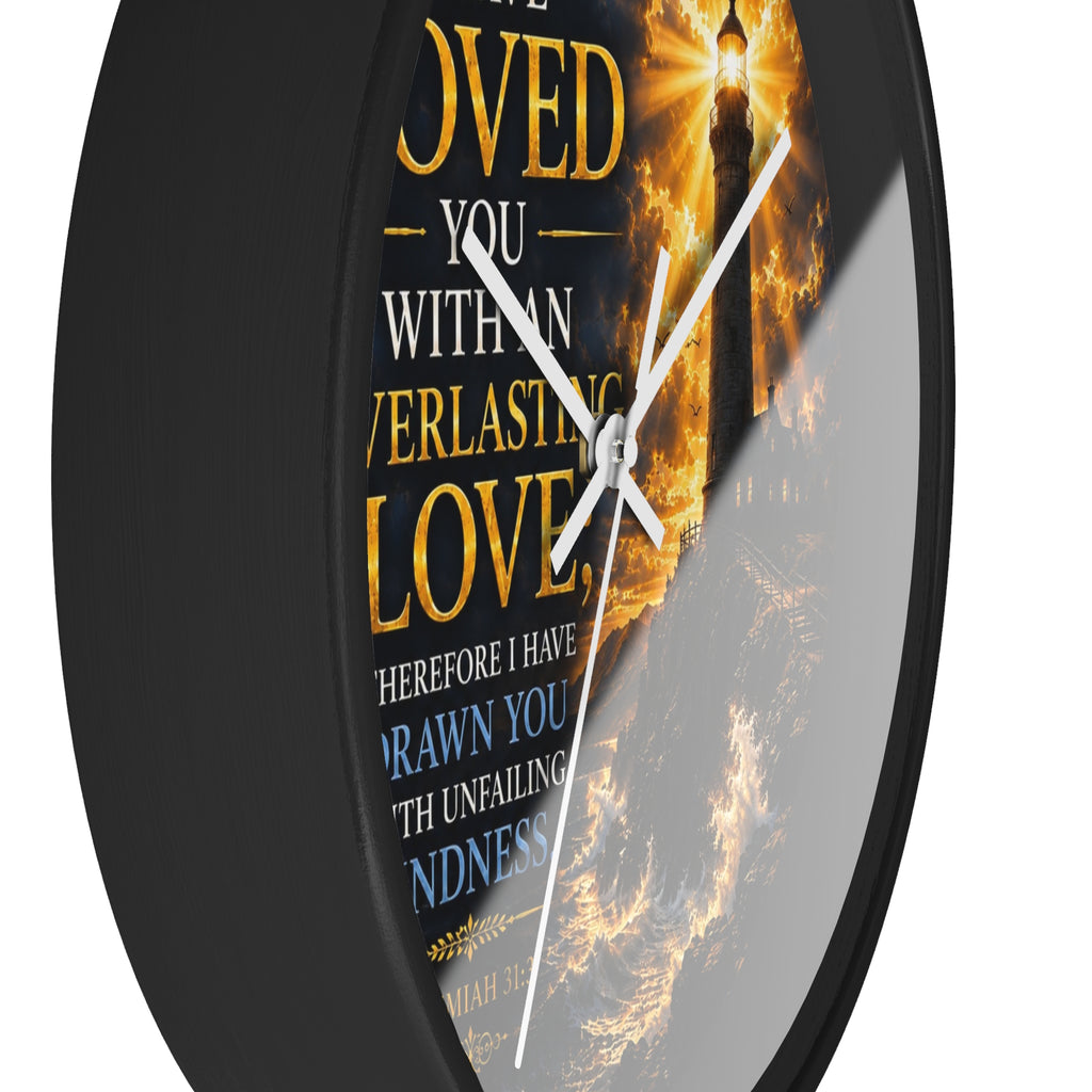 Everlasting Love Lighthouse Wall Clock | Jeremiah 31:3 Christian Scripture Clock | Inspirational Faith Decor