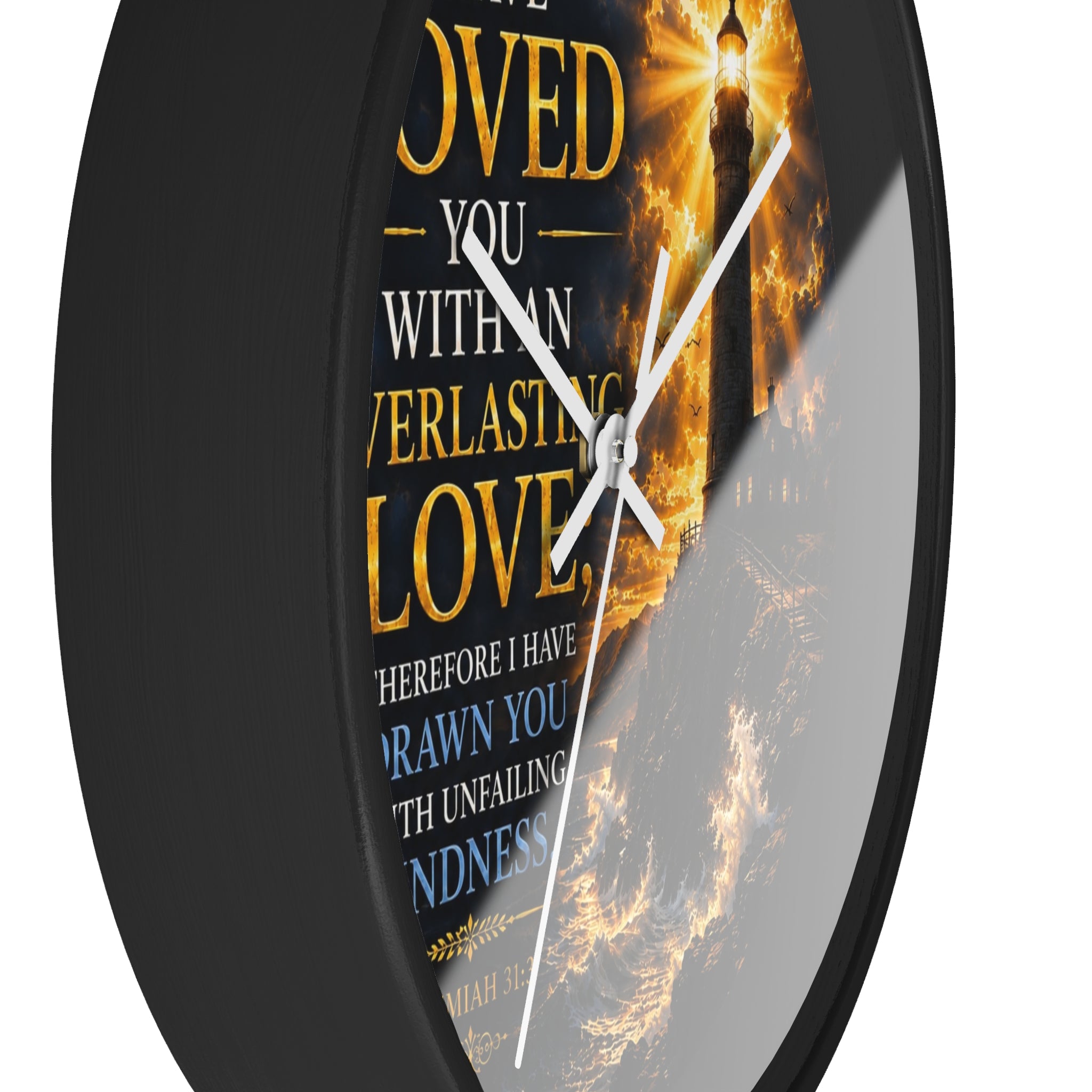 Everlasting Love Lighthouse Wall Clock | Jeremiah 31:3 Christian Scripture Clock | Inspirational Faith Decor