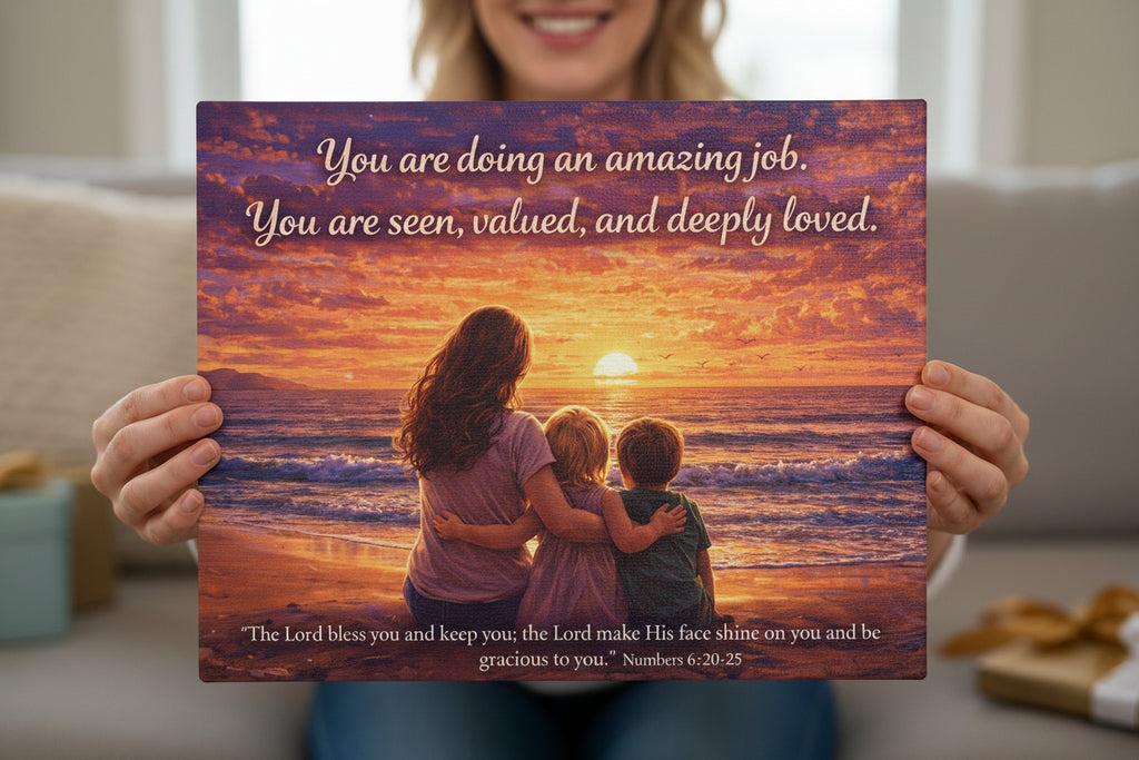 Inspirational Family Sunset Canvas – “You Are Doing an Amazing Job” Wall Art | Encouragement Canvas for Mom