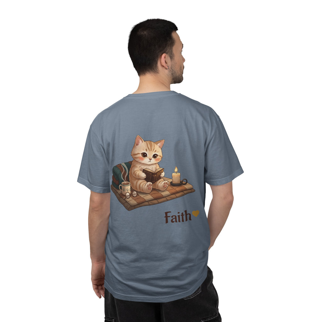 Cozy Cat Prayer T-Shirt — Faith Heart Cat Tee | Christian Cat Lover Shirt