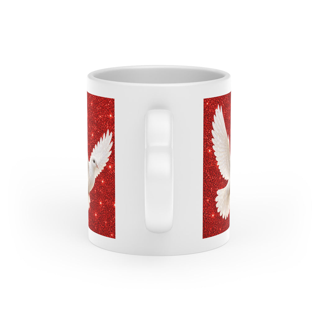 Peace Dove Heart Mug | Red Sparkle Ceramic Coffee Mug | White Dove Christian Gift