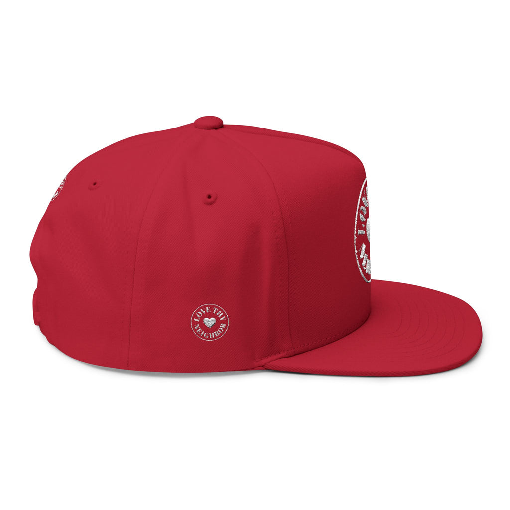 Flat Bill Cap — 'Love Thy Neighbor' Embroidered Snapback Hat