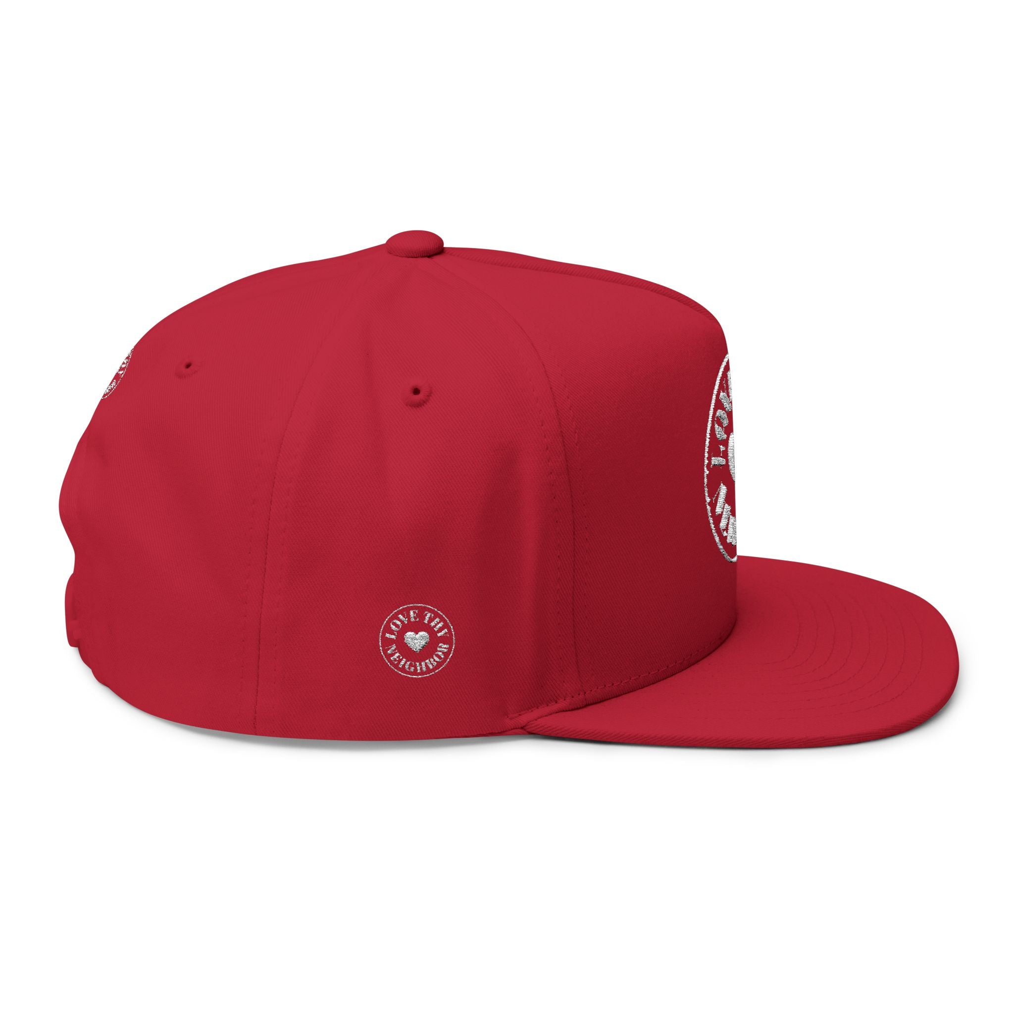 Flat Bill Cap — 'Love Thy Neighbor' Embroidered Snapback Hat
