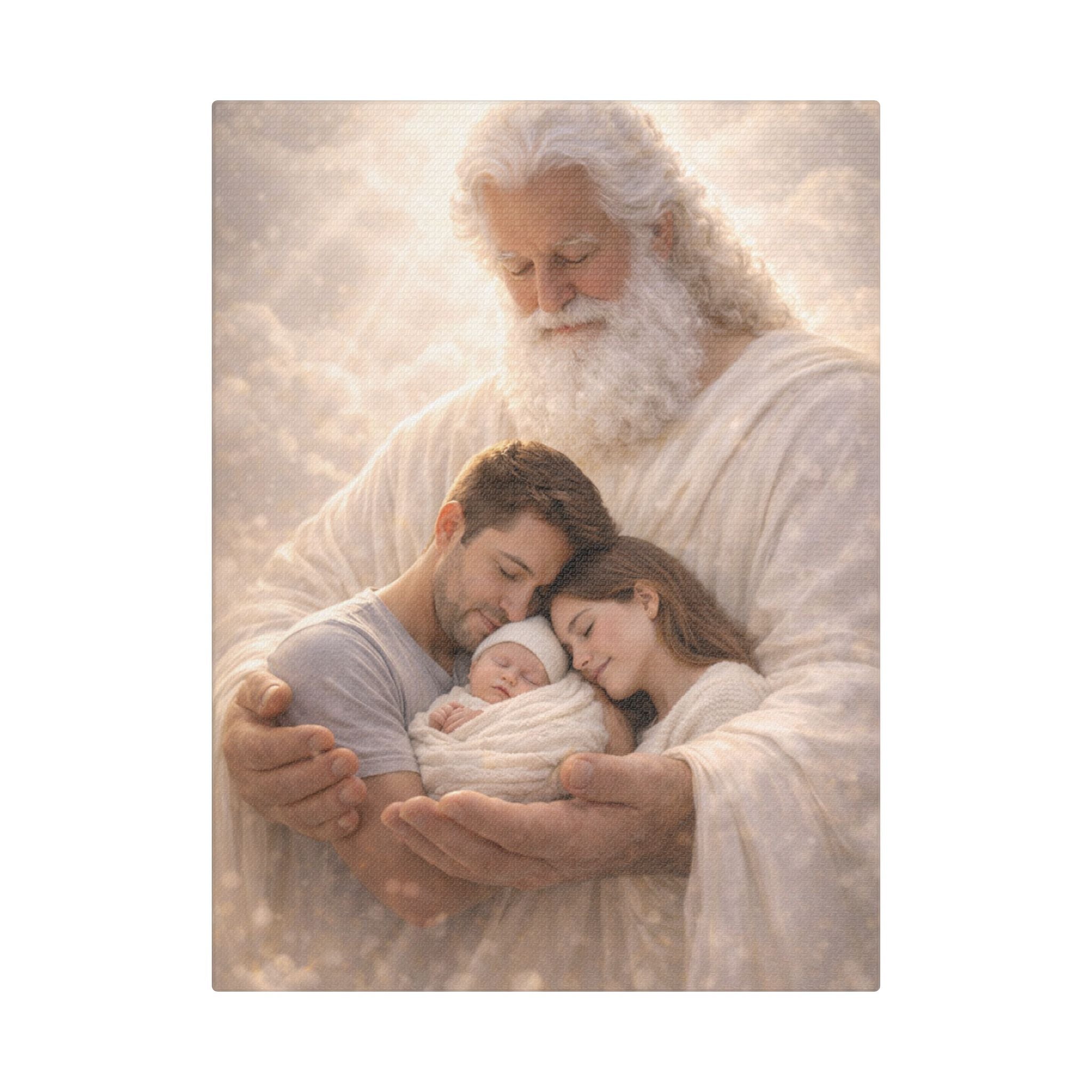 Safely in His Hands Canvas — 'Family' Sleeping in God's Embrace Wall Art