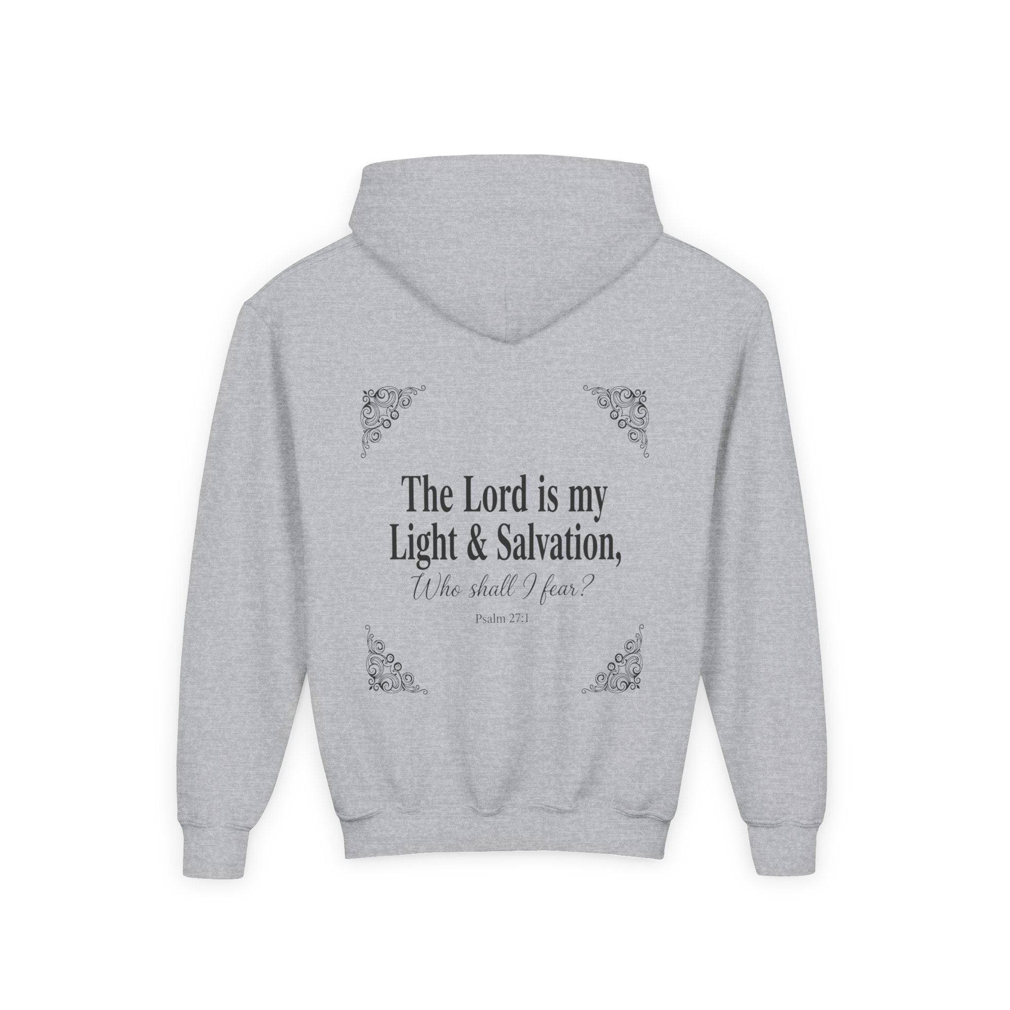 Youth “The Lord is My Light & Salvation” Hoodie – Psalm 27 Christian Kids Sweatshirt