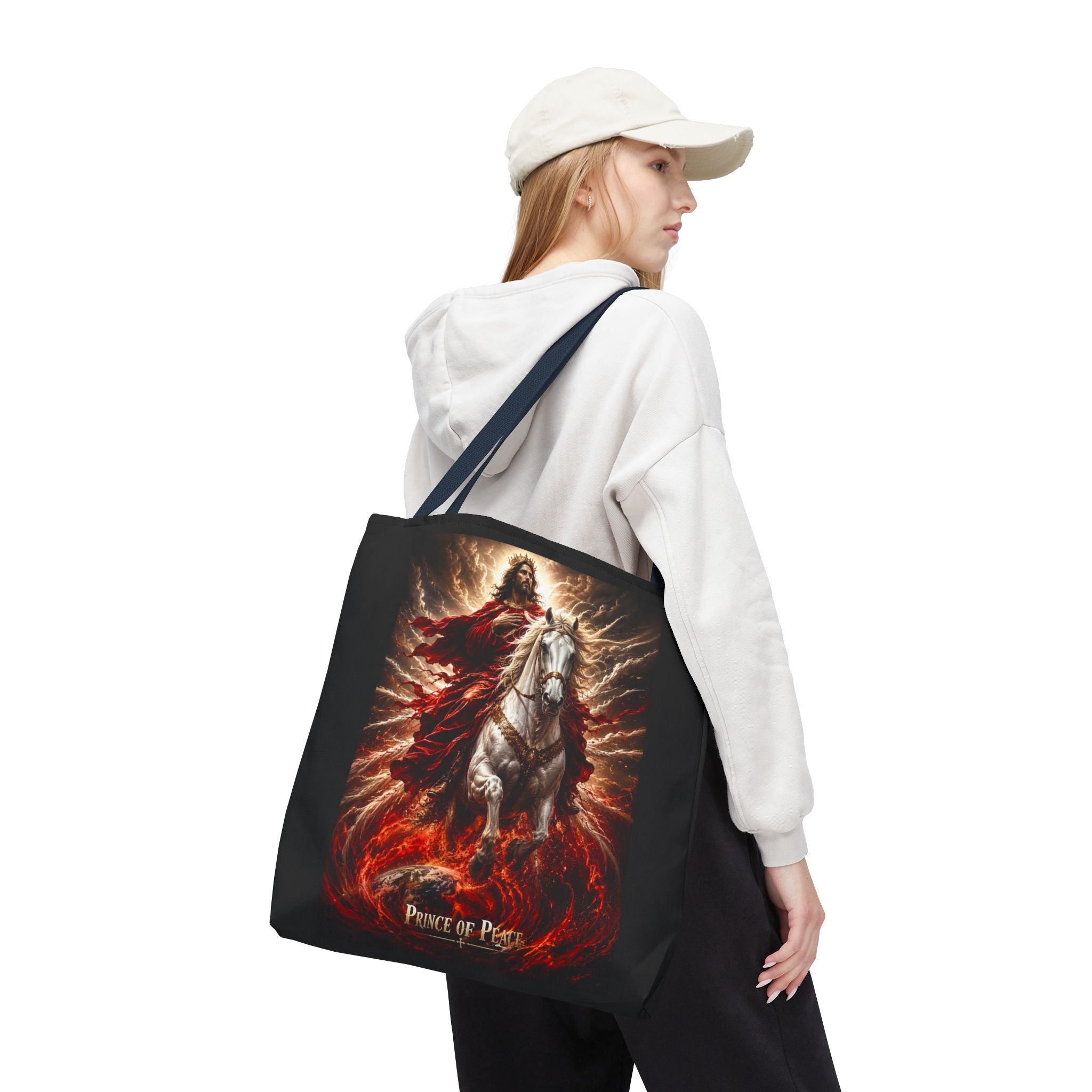 Prince of Peace Tote Bag | Jesus Riding White Horse Christian Tote | Inspirational Faith Carryall