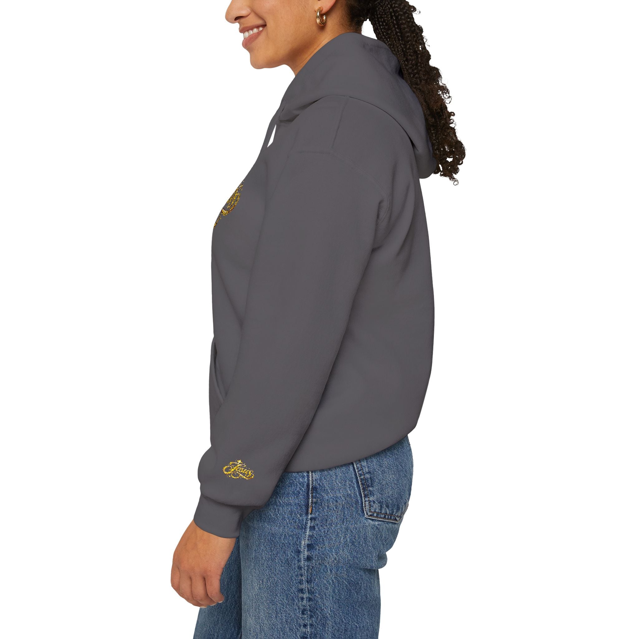 Jesus Gold Script Hoodie – Sparkle Christian Faith Pullover | Inspirational Hoodie