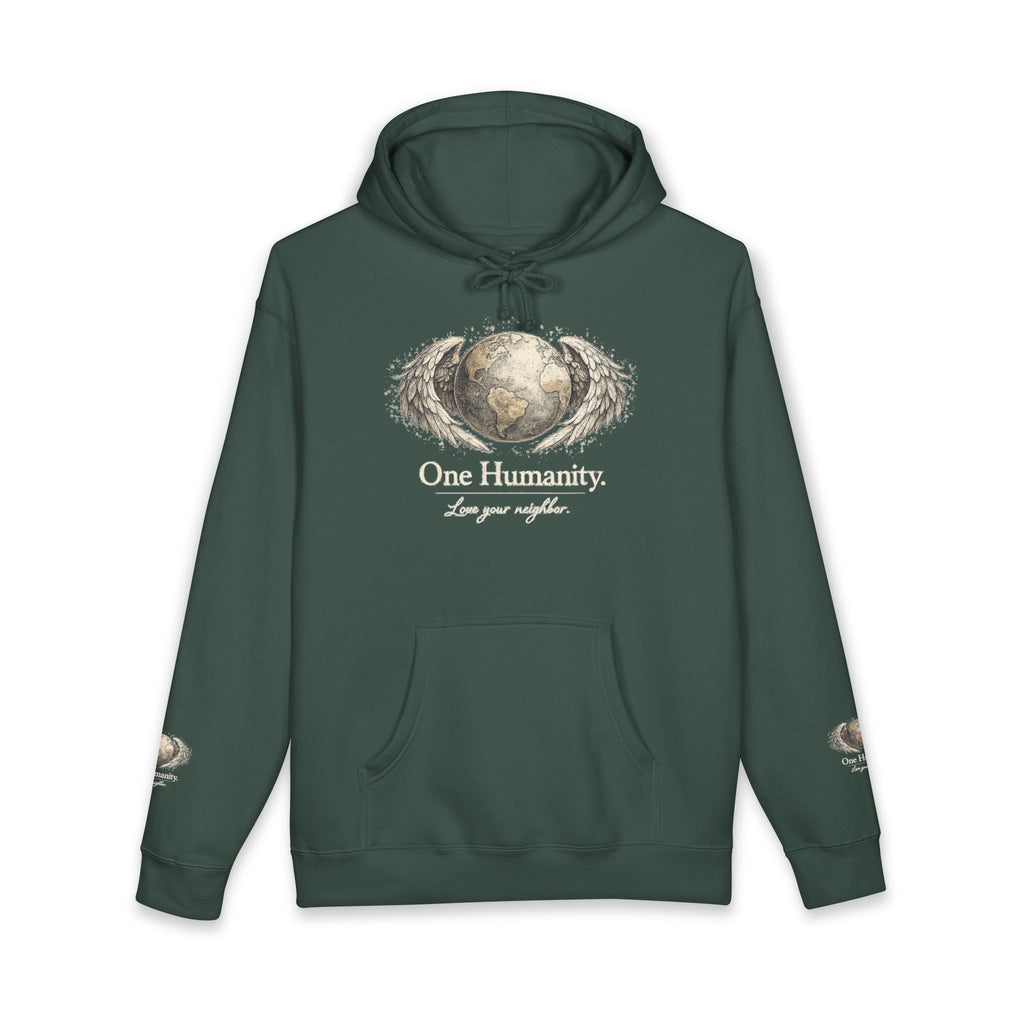 “One Humanity” Hoodie – “Love Your Neighbor” Earth & Wings Graphic Sweatshirt