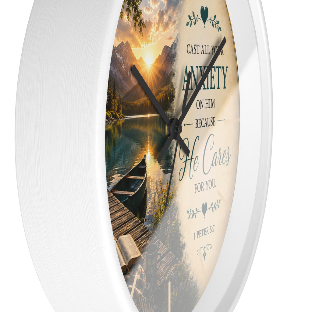 Cast All Your Anxiety on Him Wall Clock | 1 Peter 5:7 Christian Scripture Clock | Inspirational Home Decor