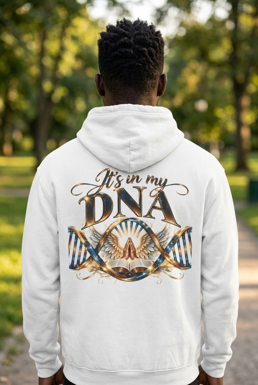 It's in My DNA Christian Hoodie | Heavyweight Faith Pullover with Bible & Praying Hands