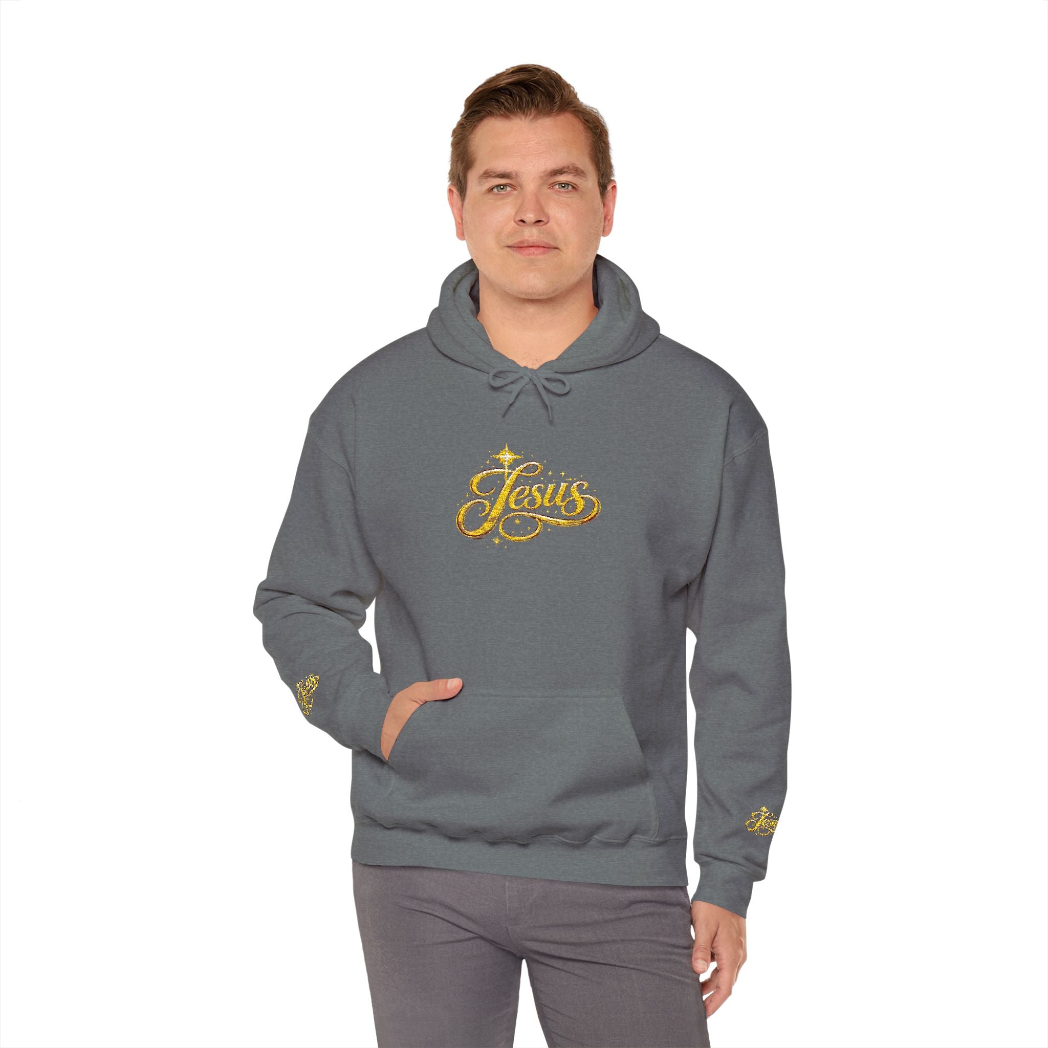 Jesus Gold Script Hoodie – Sparkle Christian Faith Pullover | Inspirational Hoodie