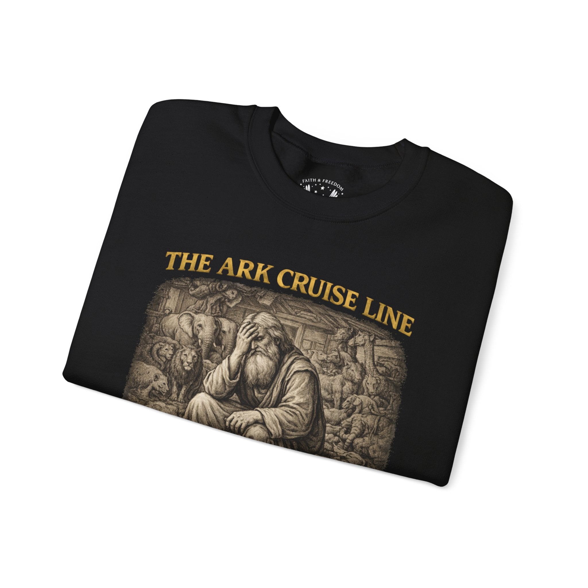 Noah – Crewneck Sweatshirt | “Ark Cruise Liner” Vintage Illustration – Five-Star Faith Series