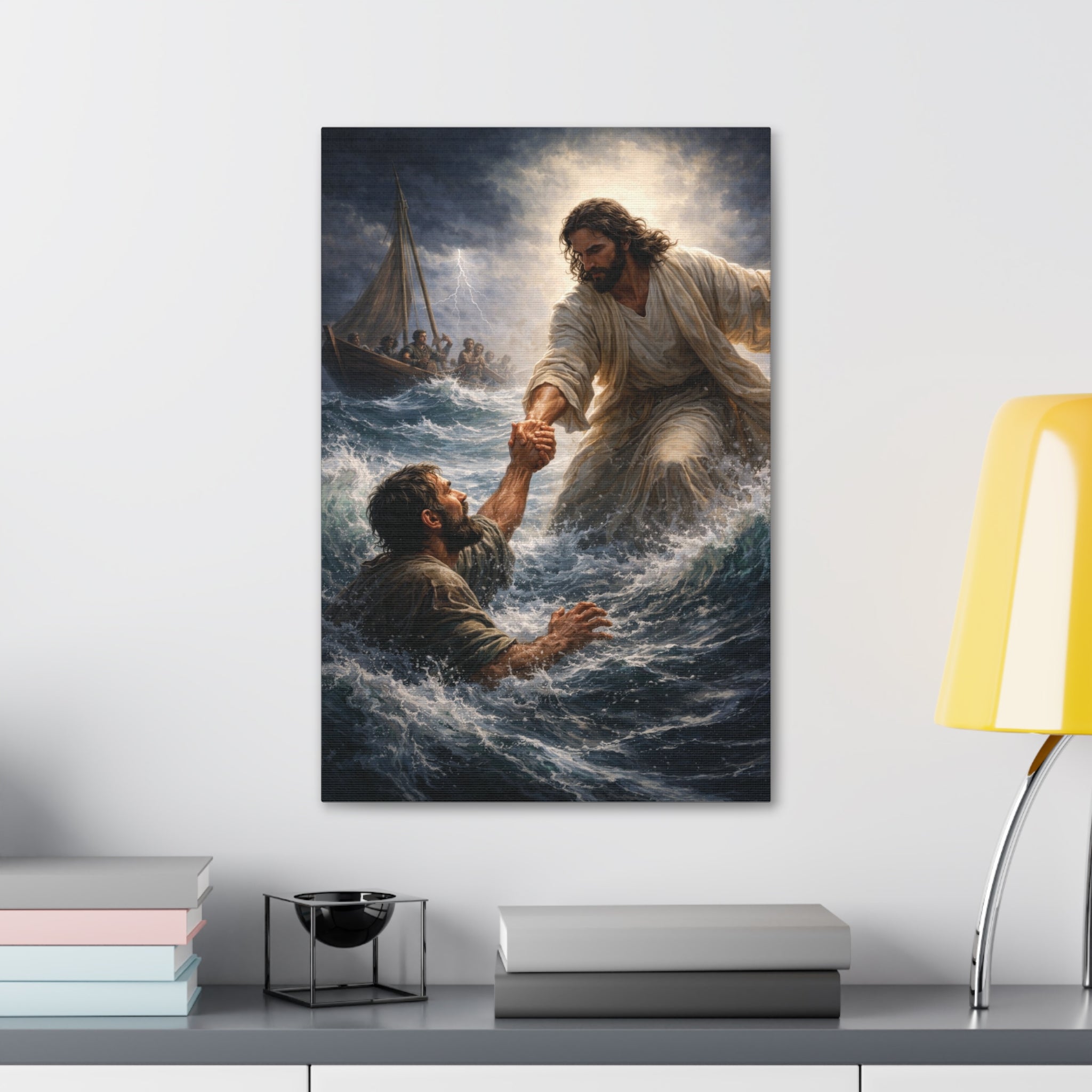 Jesus Saves Canvas Wall Art – Christian Faith Stretched Canvas | Inspirational Scripture Decor