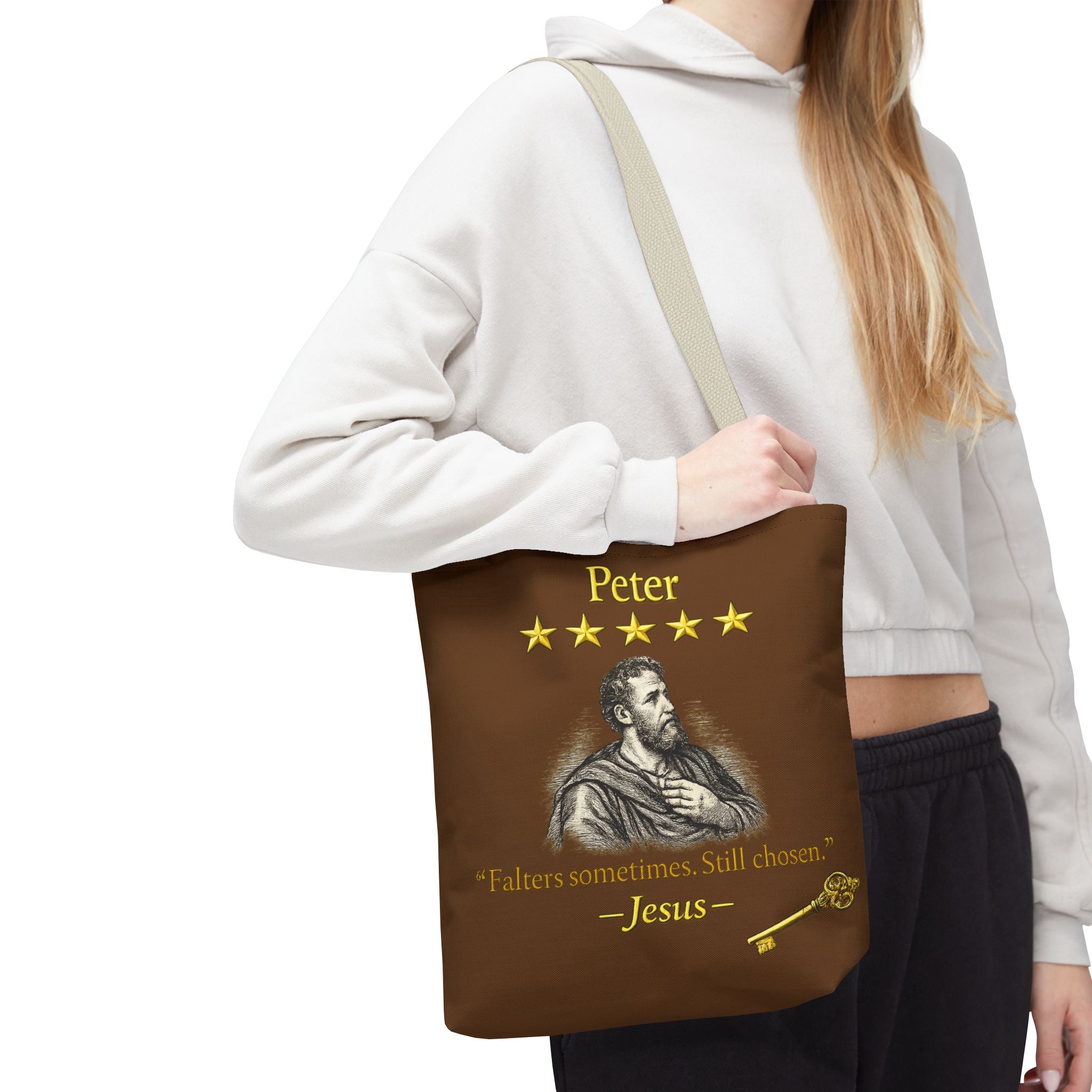 Peter – Tote Bag | “Falters Sometimes. Still Chosen.” Faith Graphic – Five-Star Faith Series