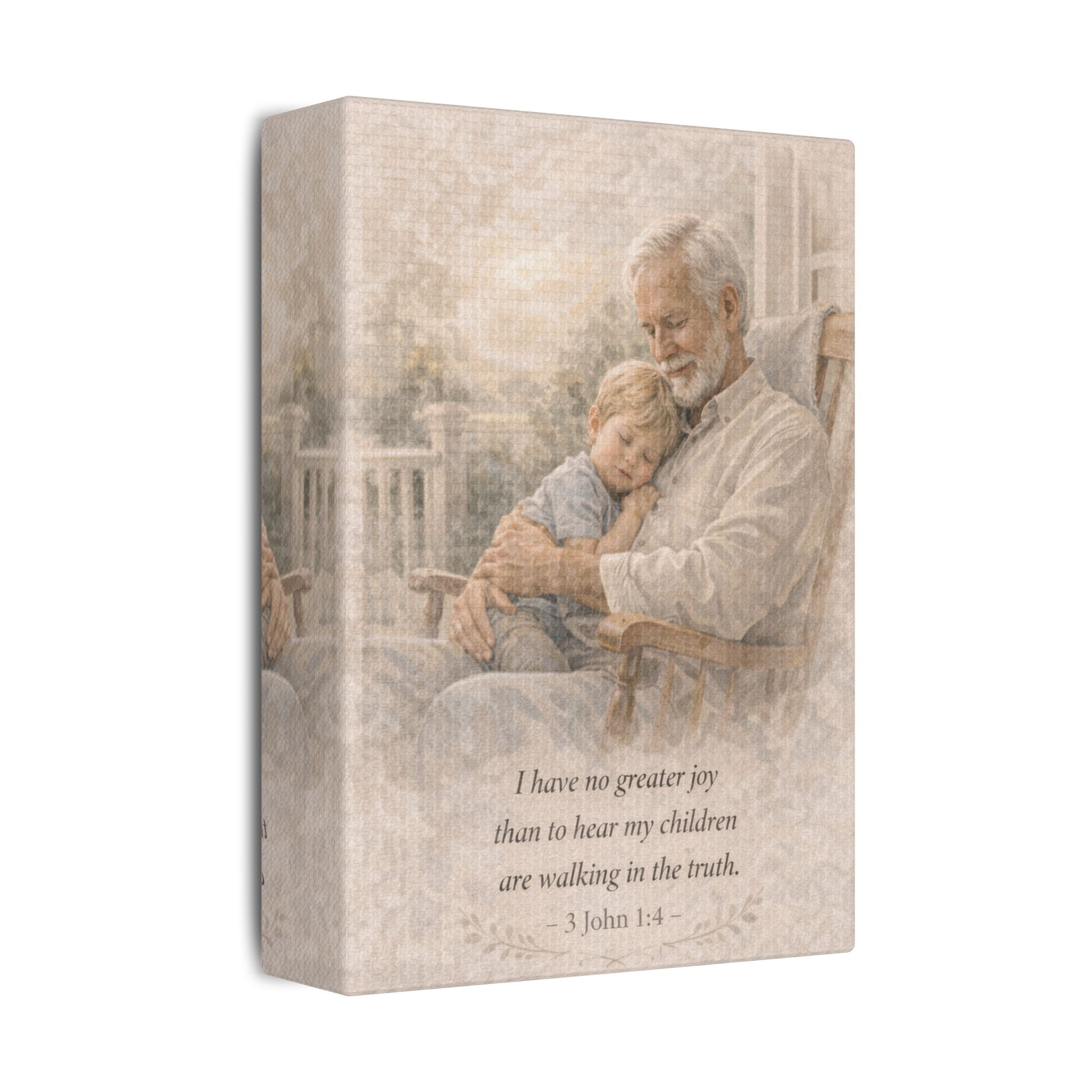 Grandfather and Grandson Satin Canvas Print — 3 John 1:4 Inspirational Wall Art