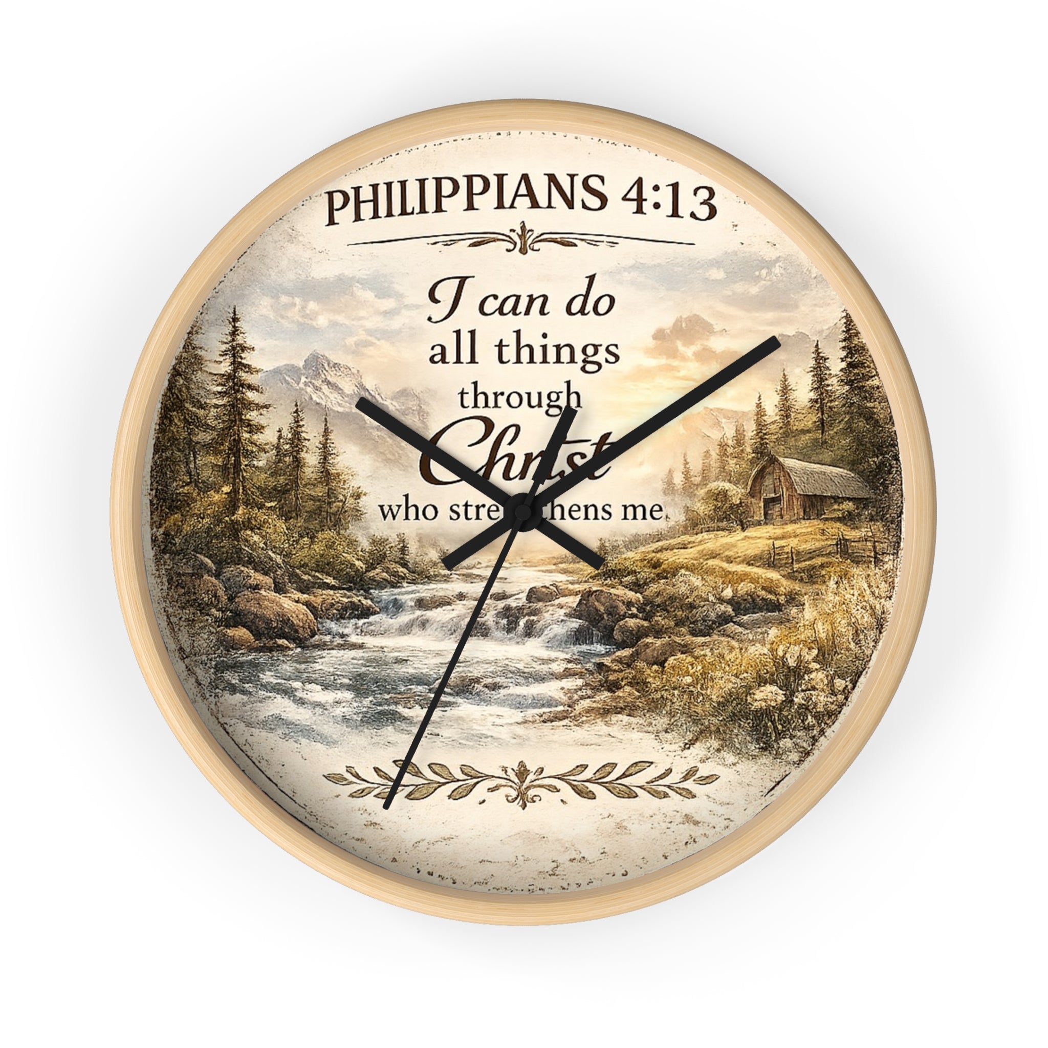 Philippians 4:13 Wall Clock | Inspirational Christian Scripture Clock | Rustic Cabin Faith Decor