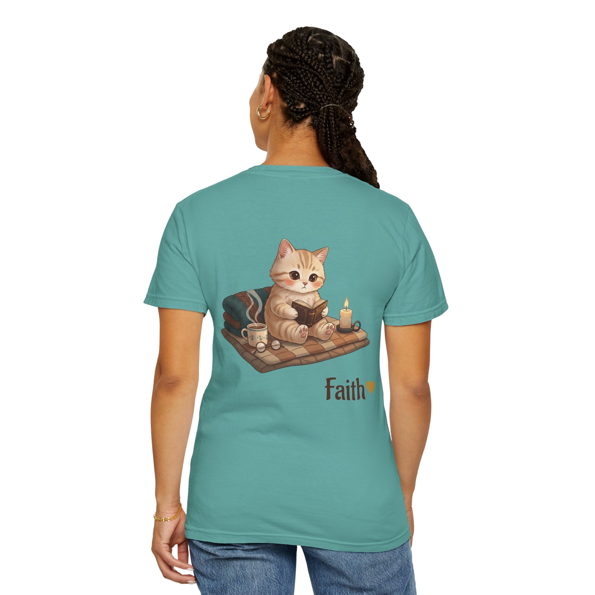 Cozy Cat Prayer T-Shirt — Faith Heart Cat Tee | Christian Cat Lover Shirt