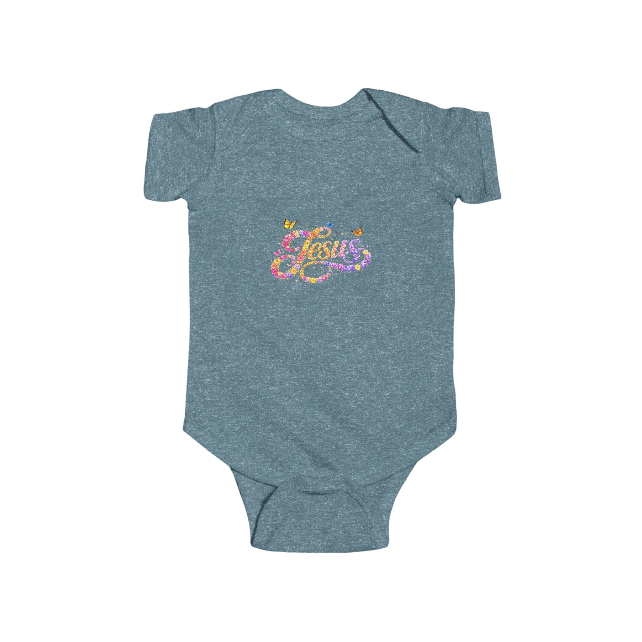 Infant Jesus Floral Script Bodysuit – Christian Baby Onesie | Faith Baby Outfit