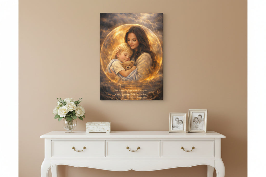 God Is Our Refuge and Strength – Canvas Wall Art | ❤️ Personalization Mother & Child Psalm 46:1