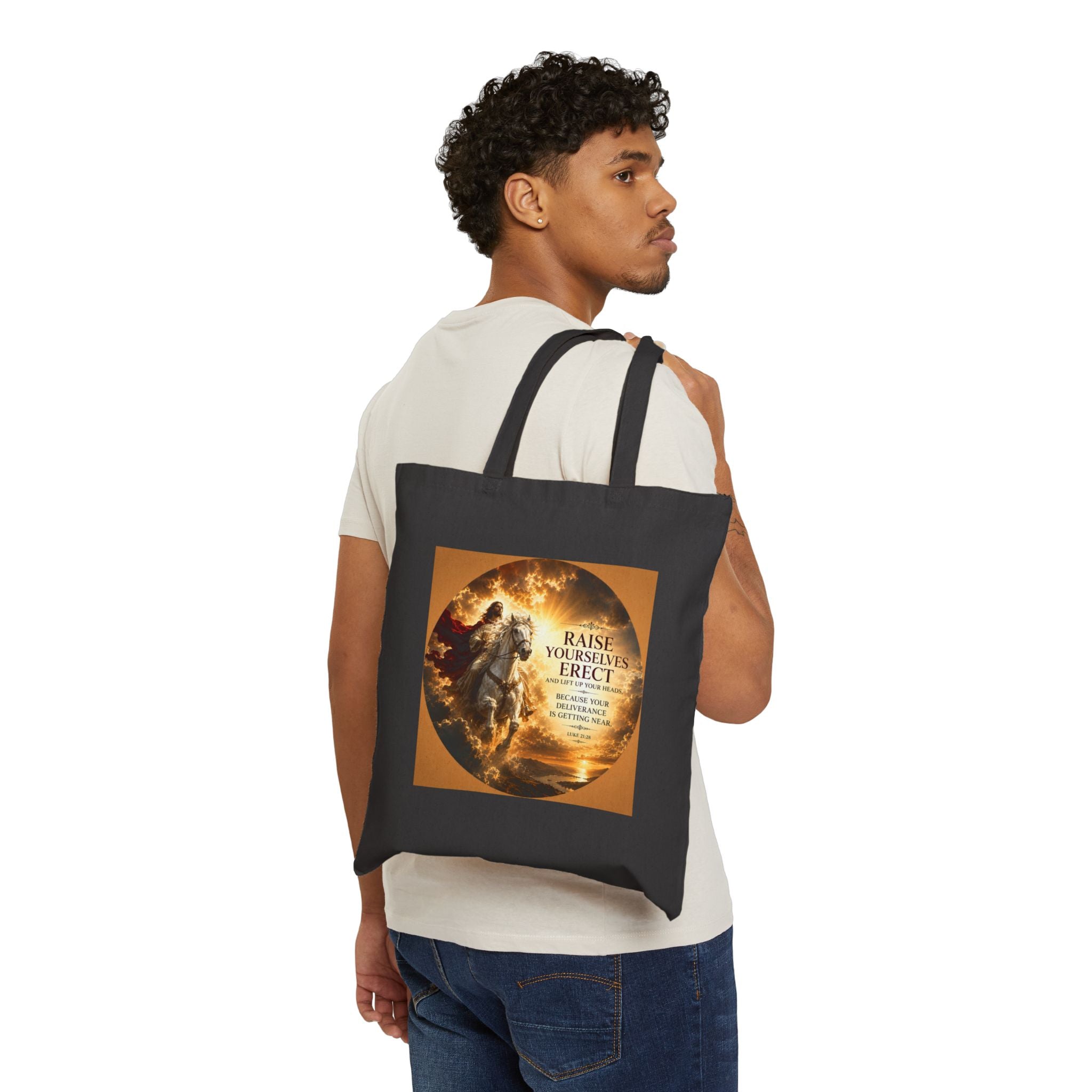 Raise Yourselves Erect Tote Bag | Luke 21:28 Christian Canvas Tote | Inspirational Scripture Shopper