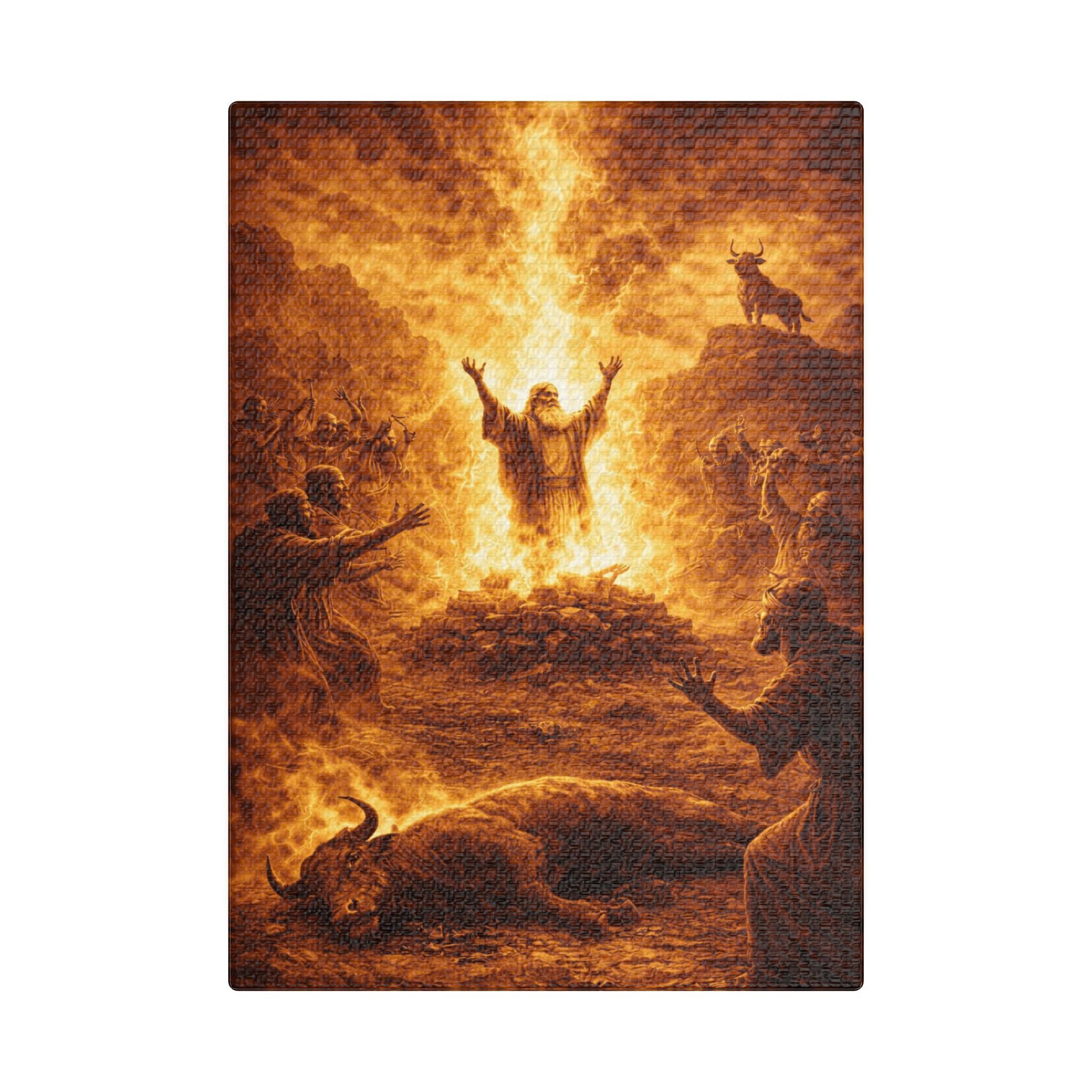 Revival Satin Canvas Wall Art — "Elijah Calls Down Fire" Stretched Spiritual Print