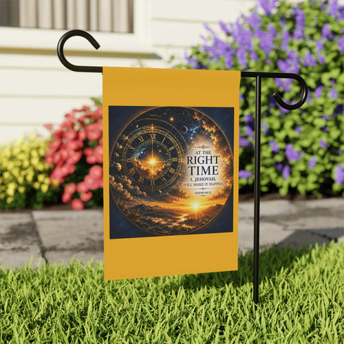 At the Right Time Garden Flag | Inspirational Bible Verse Banner | Celestial Sunrise Outdoor Decor